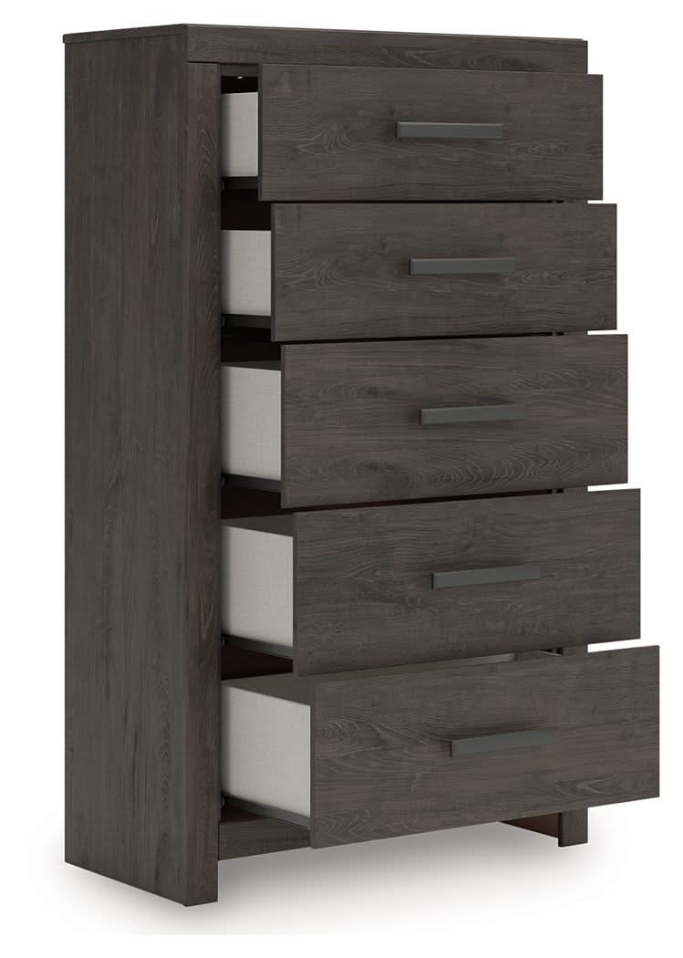 Prendonea - Five Drawer Chest - Charcoal - Image 3
