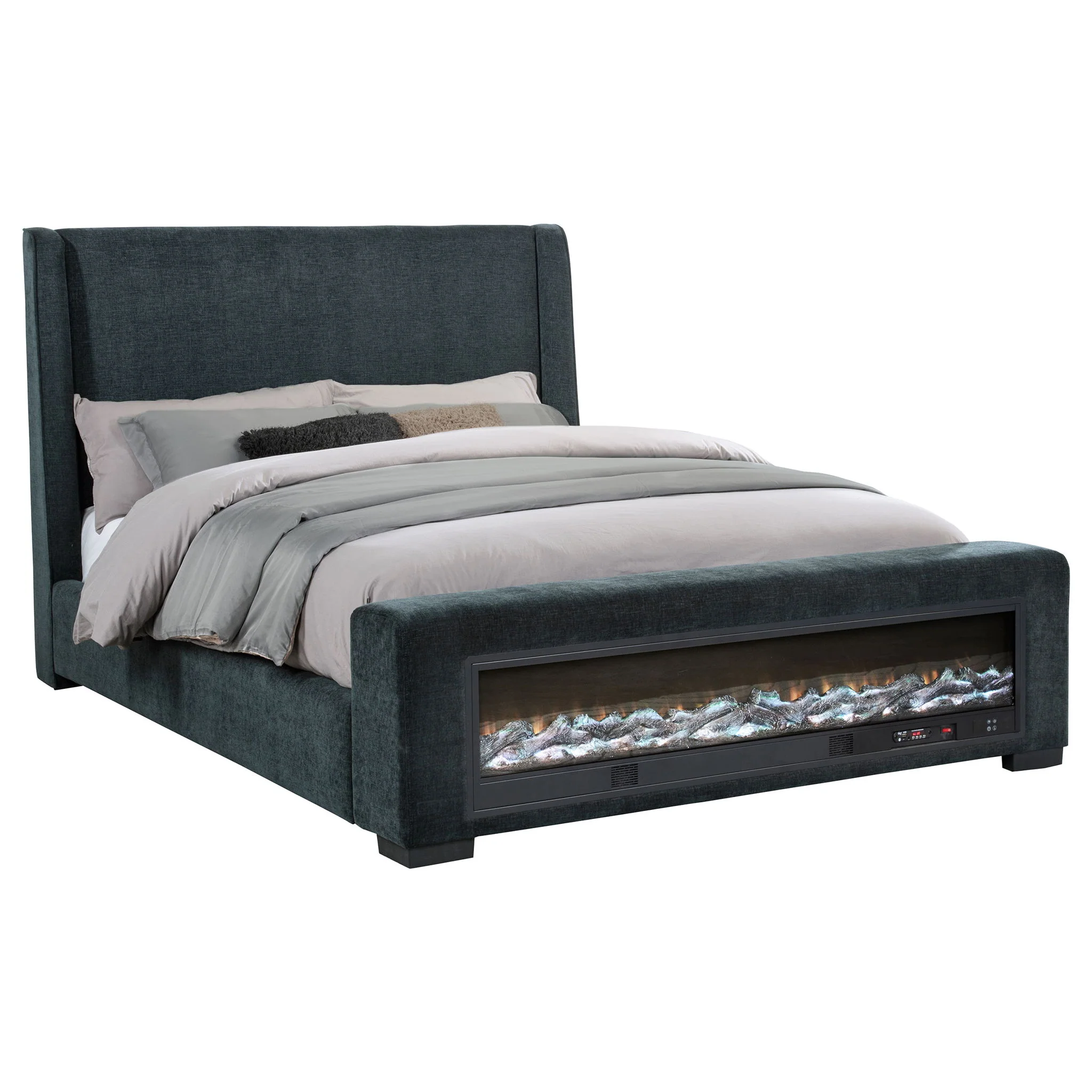 Preston Upholstered Queen Audio Flame Visualizer Bed Dark Blue - Image 4