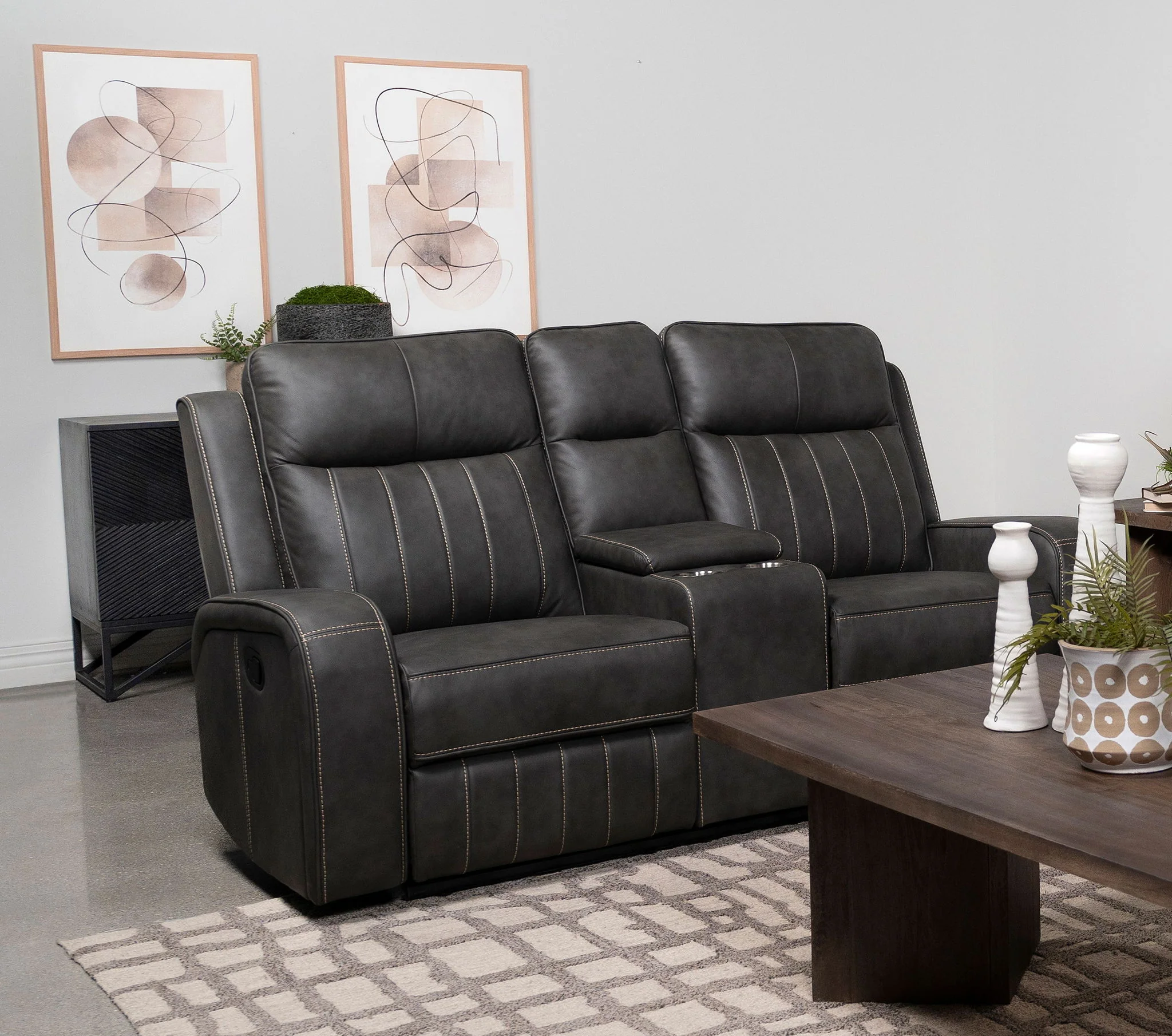 Raelynn Upholstered Track Arm Motion Loveseat Grey - Image 3