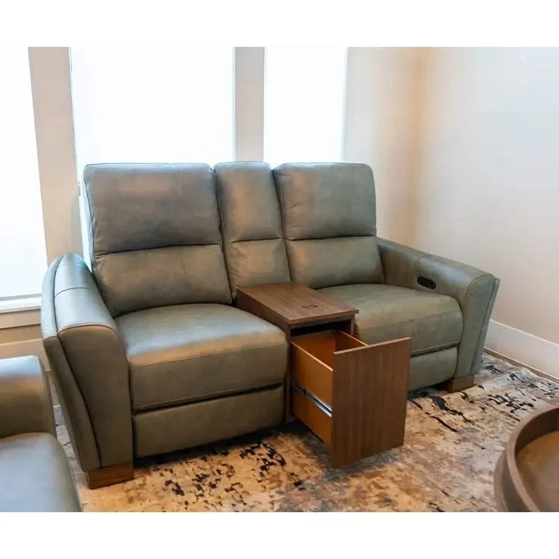 Rainforest Green Leather Modern Dual Power Reclining Living Room Set Includes Sofa and Loveseat with Dropdown table & lights - Image 10