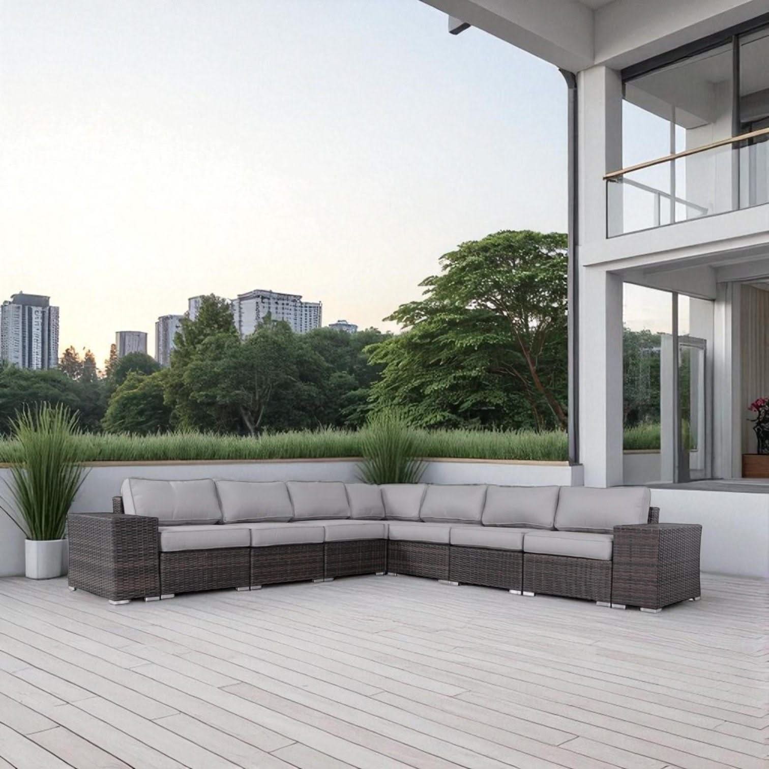 Rattan Sectional Sofa Set With Cushions - Image 13