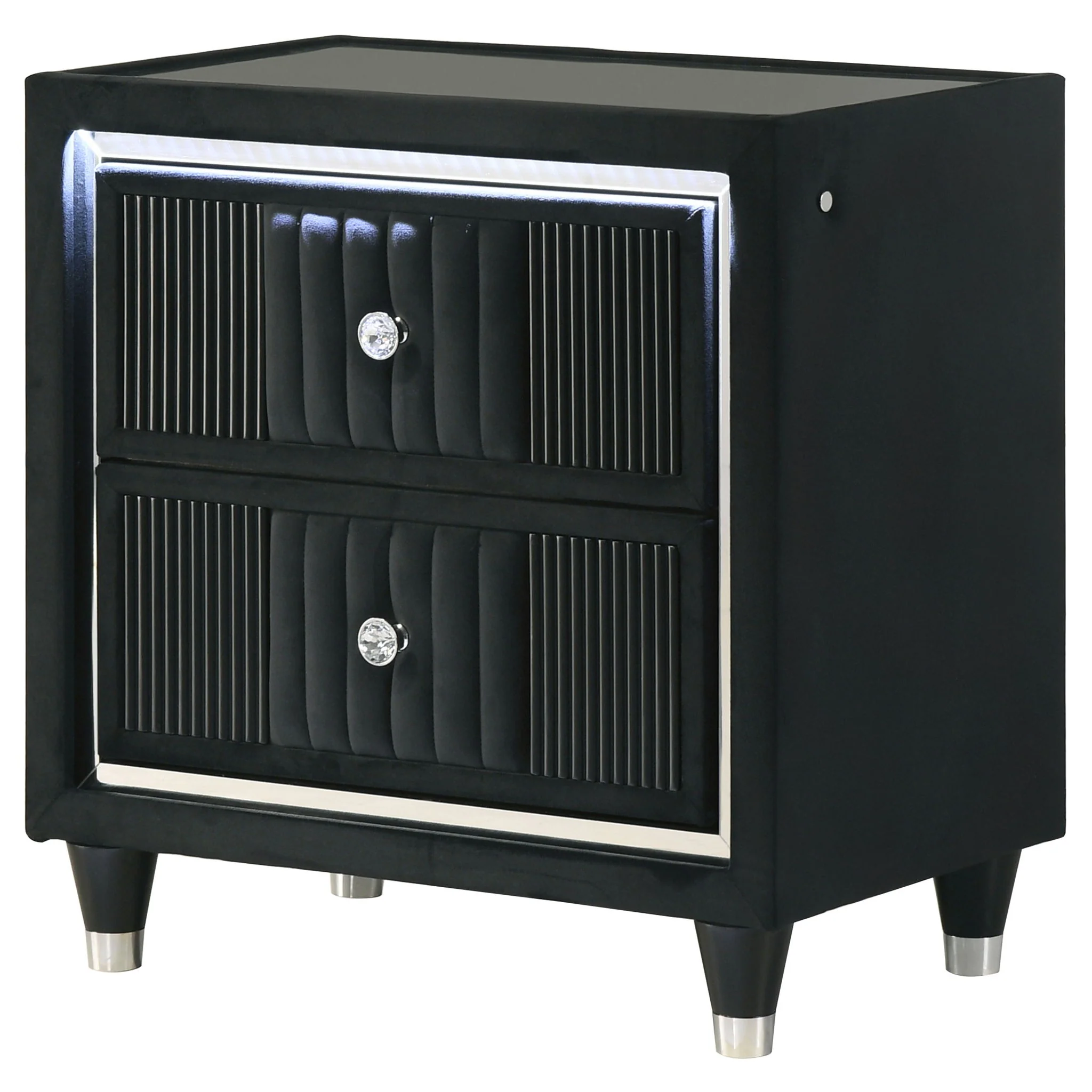 Ravenne 2-drawer Velvet Upholstered LED Nightstand with USB Black - Image 3