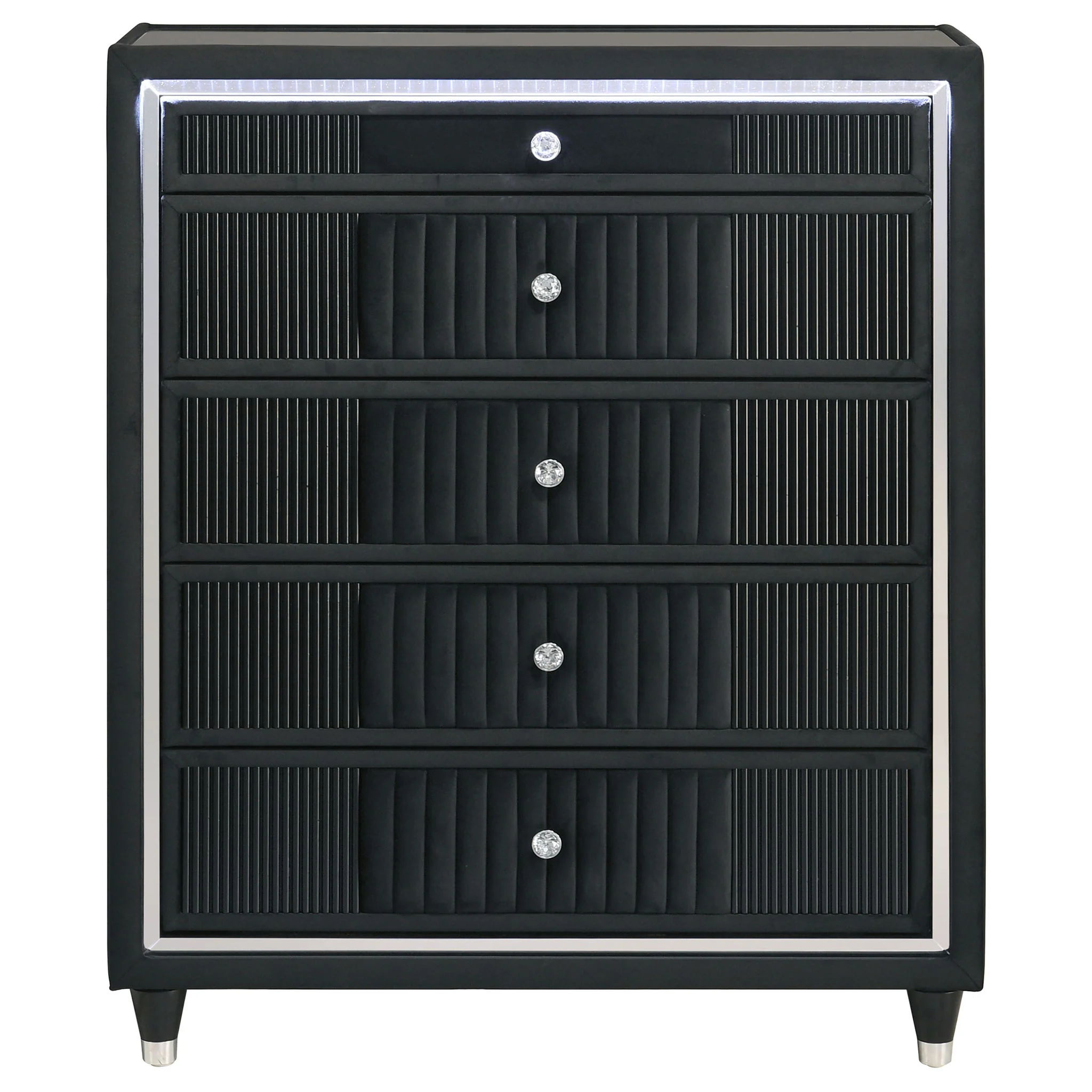Ravenne 5-drawer Velvet Upholstered LED Chest of Drawers Black - Image 3