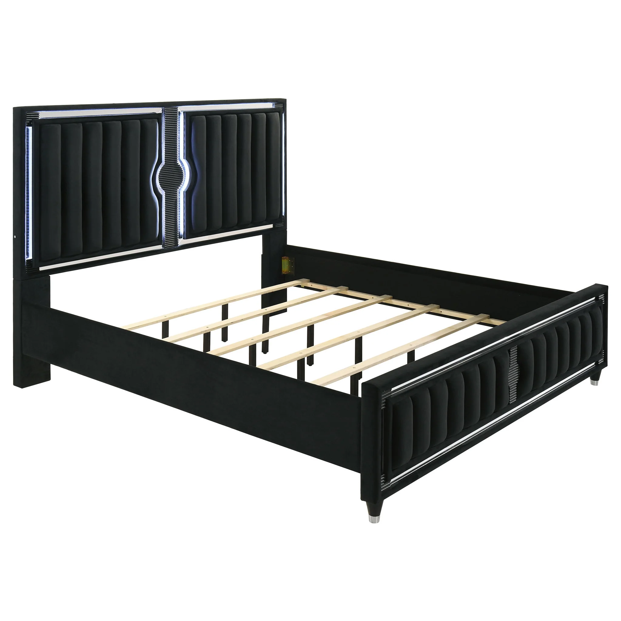 Ravenne 5-piece Velvet Upholstered Eastern King LED Bedroom Set Black - Image 2