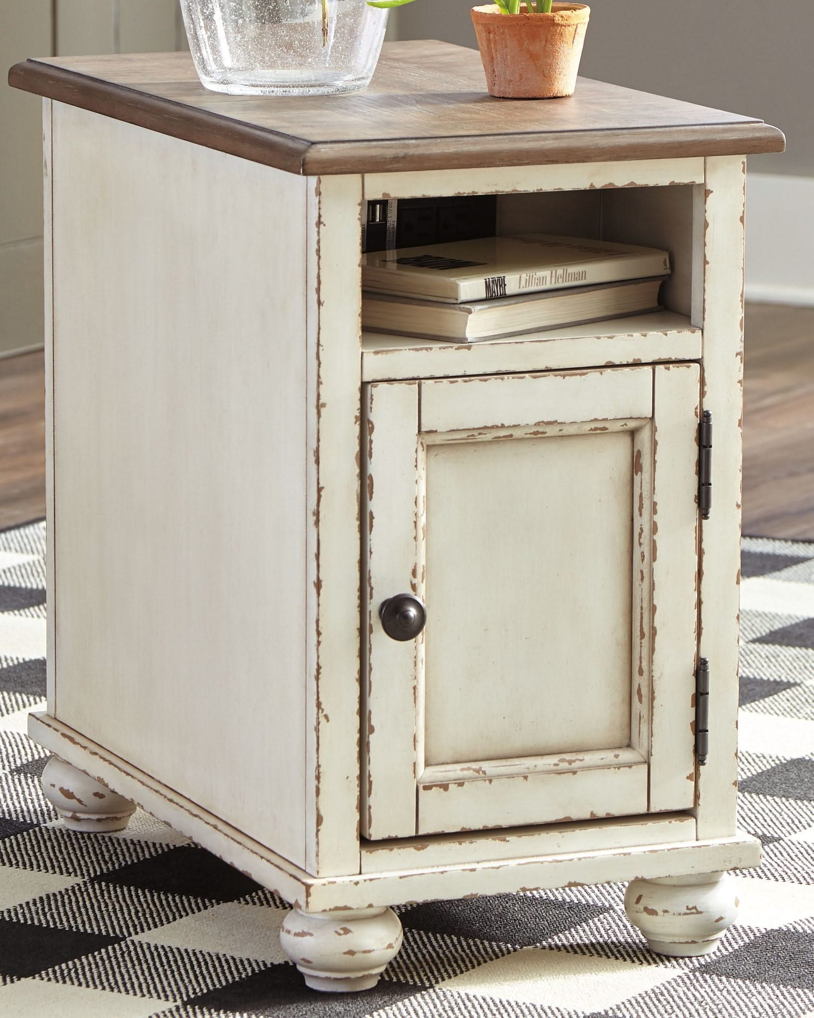Realyn - Chair Side End Table - AC / USB - White / Brown - Image 3