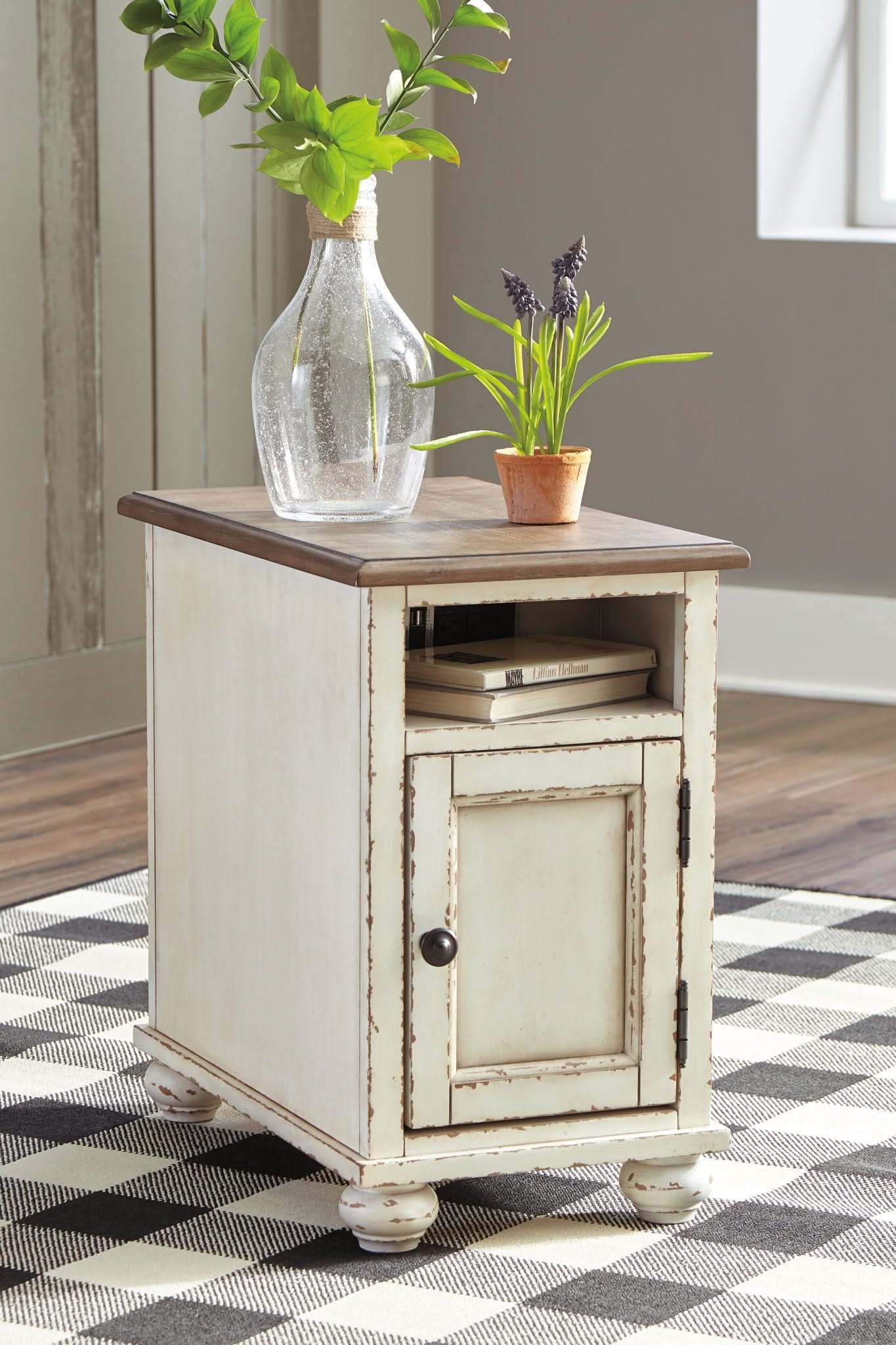 Realyn - Chair Side End Table - AC / USB - White / Brown - Image 4