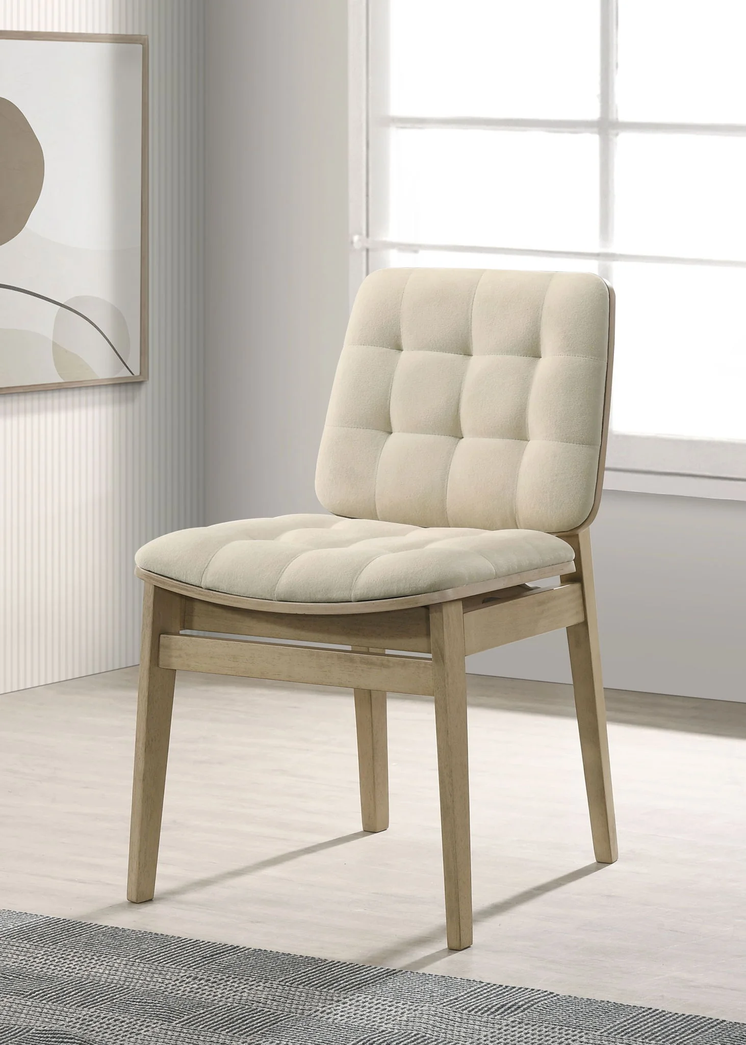 Redbridge Velvet Upholstered Side Chair Cream and Natural Oak (Set of 2) - Image 3