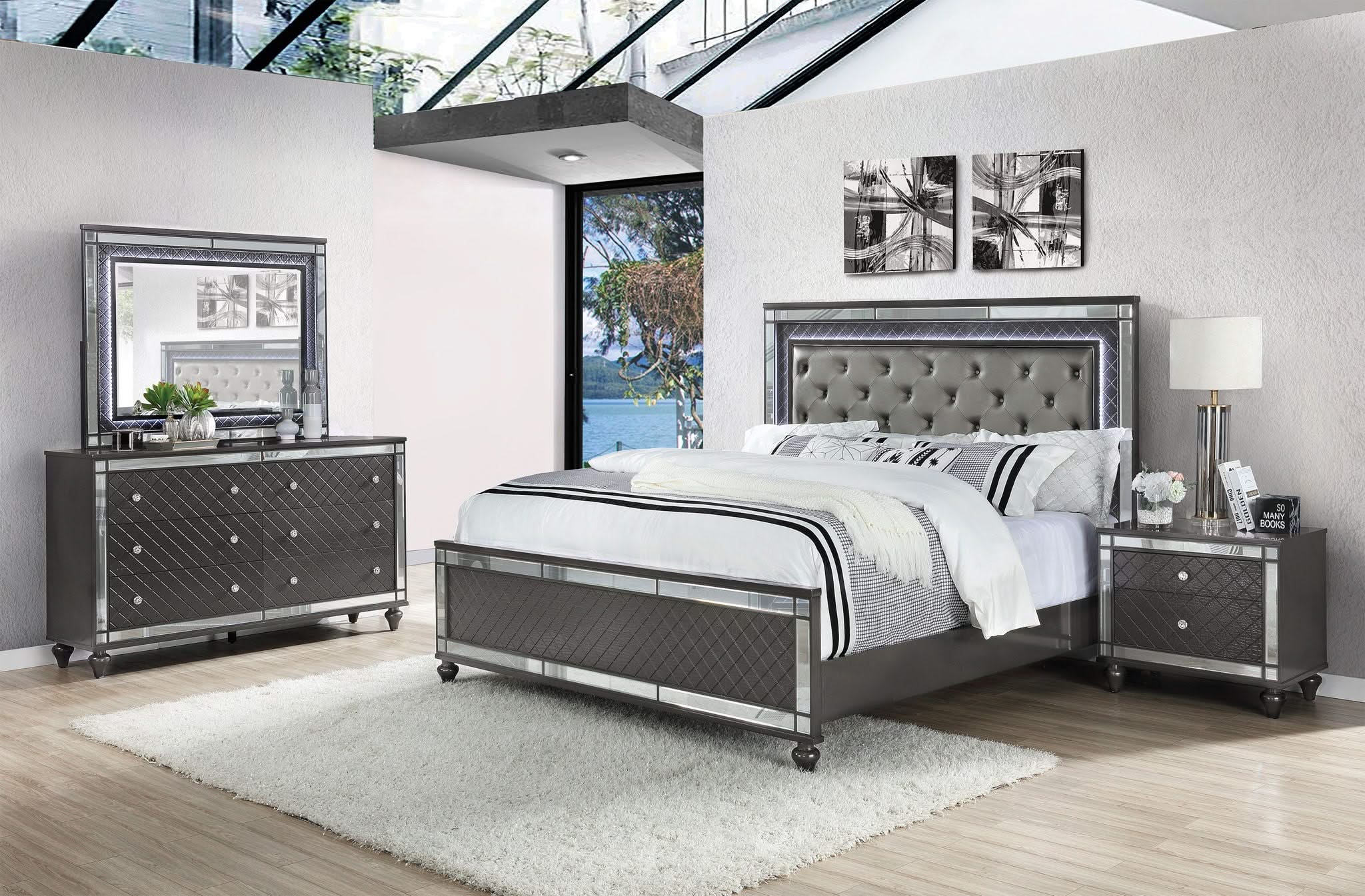 Refino - California King 4 Piece Bedroom Set - Gunmetal