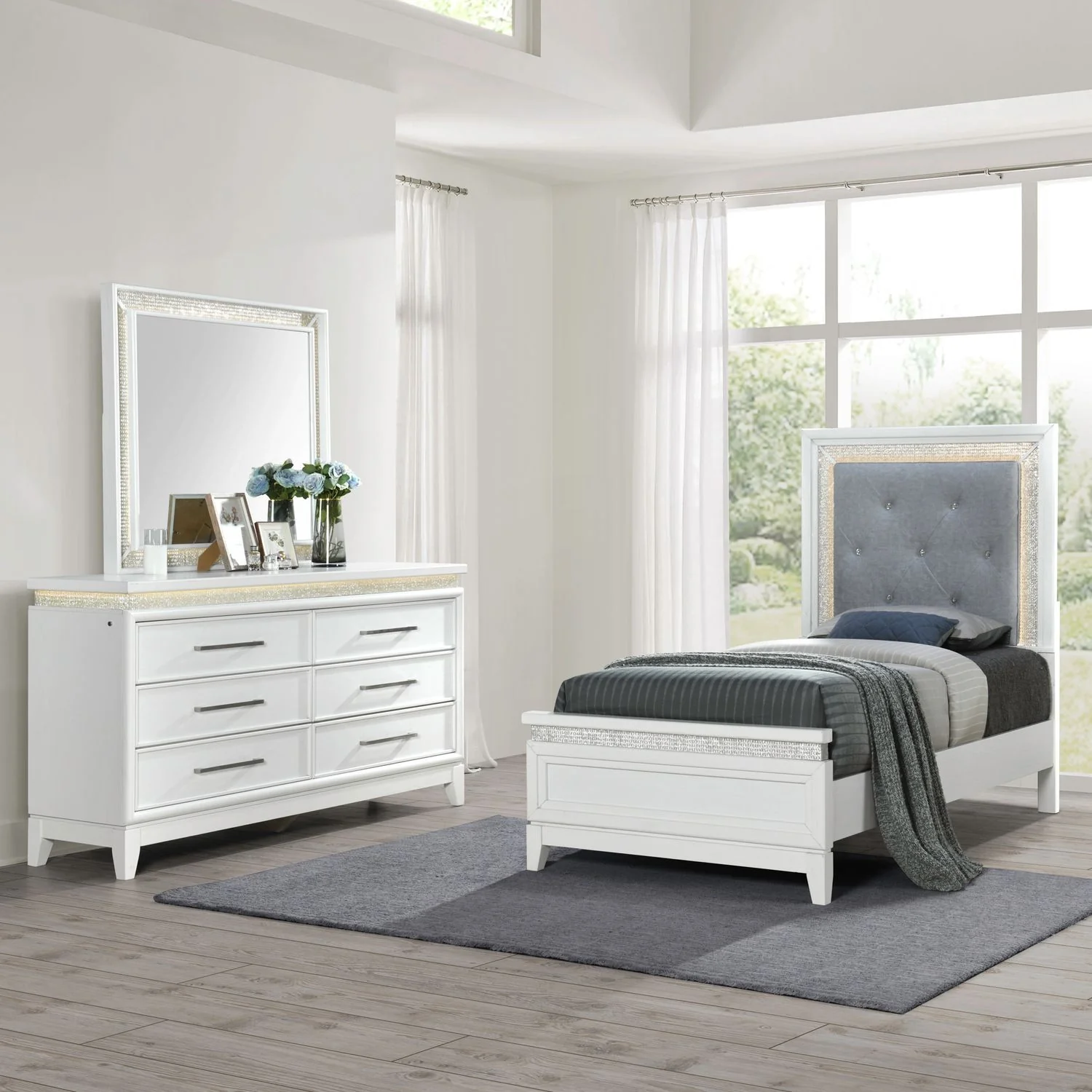 Reflections - Upholstered Bed, Dresser & Mirror - Image 2