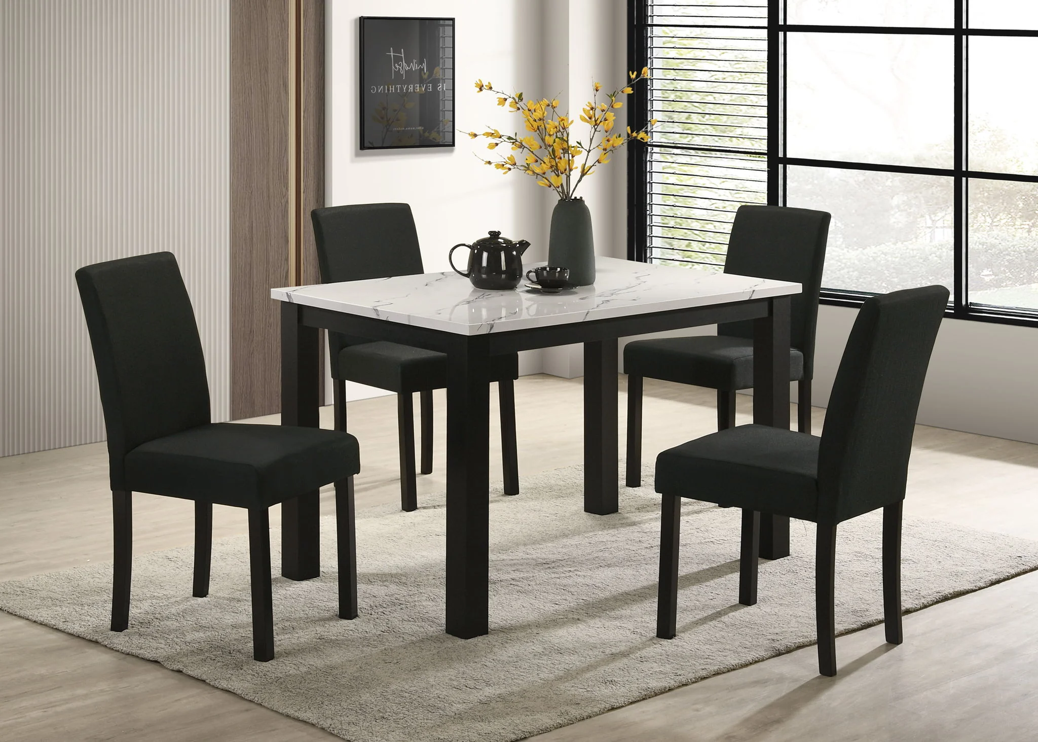 Resia - 5 Piece Dining Room Set - White / Black
