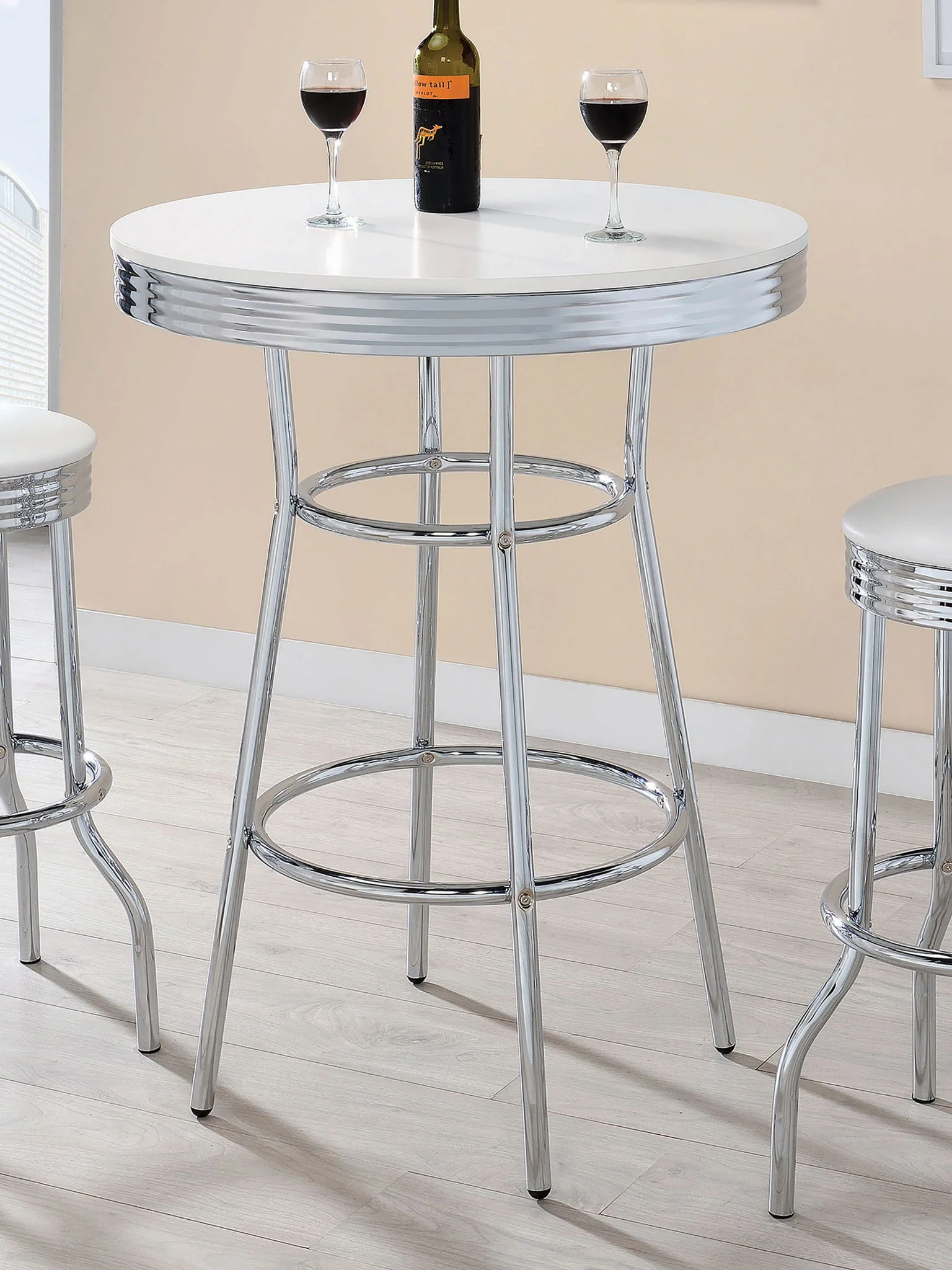 Retro Round 30-inch 1950's Bistro Pub Height Bar Table White - Image 3