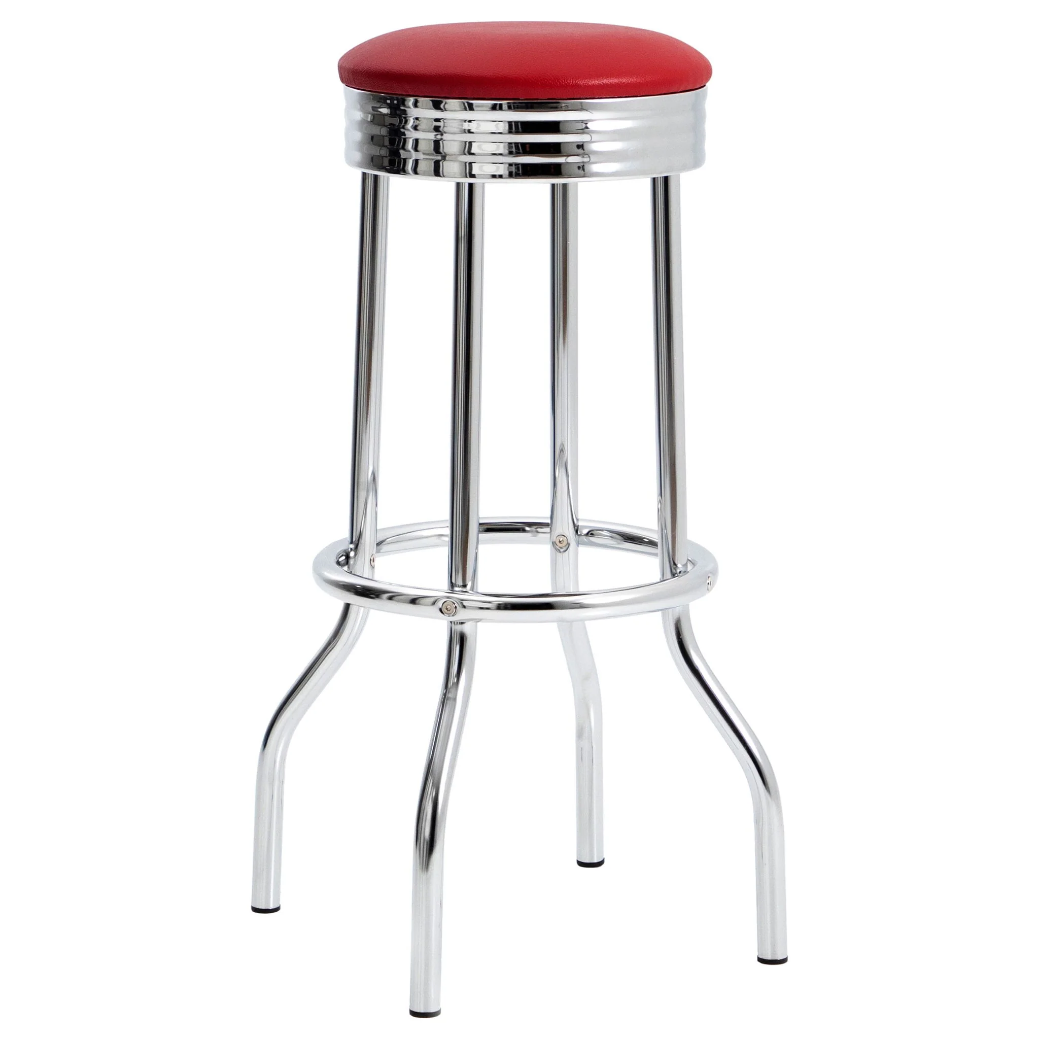 Retro Upholstered Metal Swivel Bar Stool Red (Set of 2) - Image 2