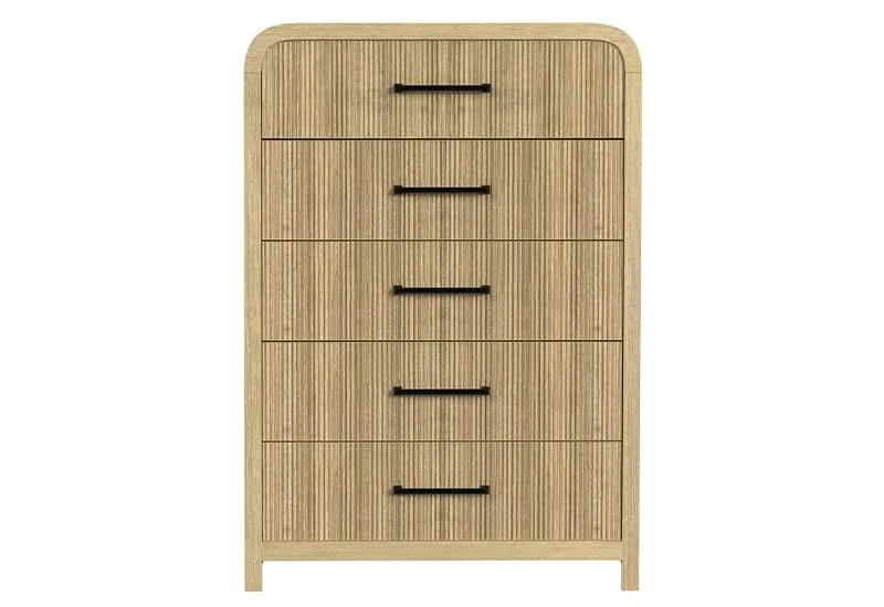 Ridgemont Natural 5-Drawer Chest with Rounded Corners and Sleek Metal Handles