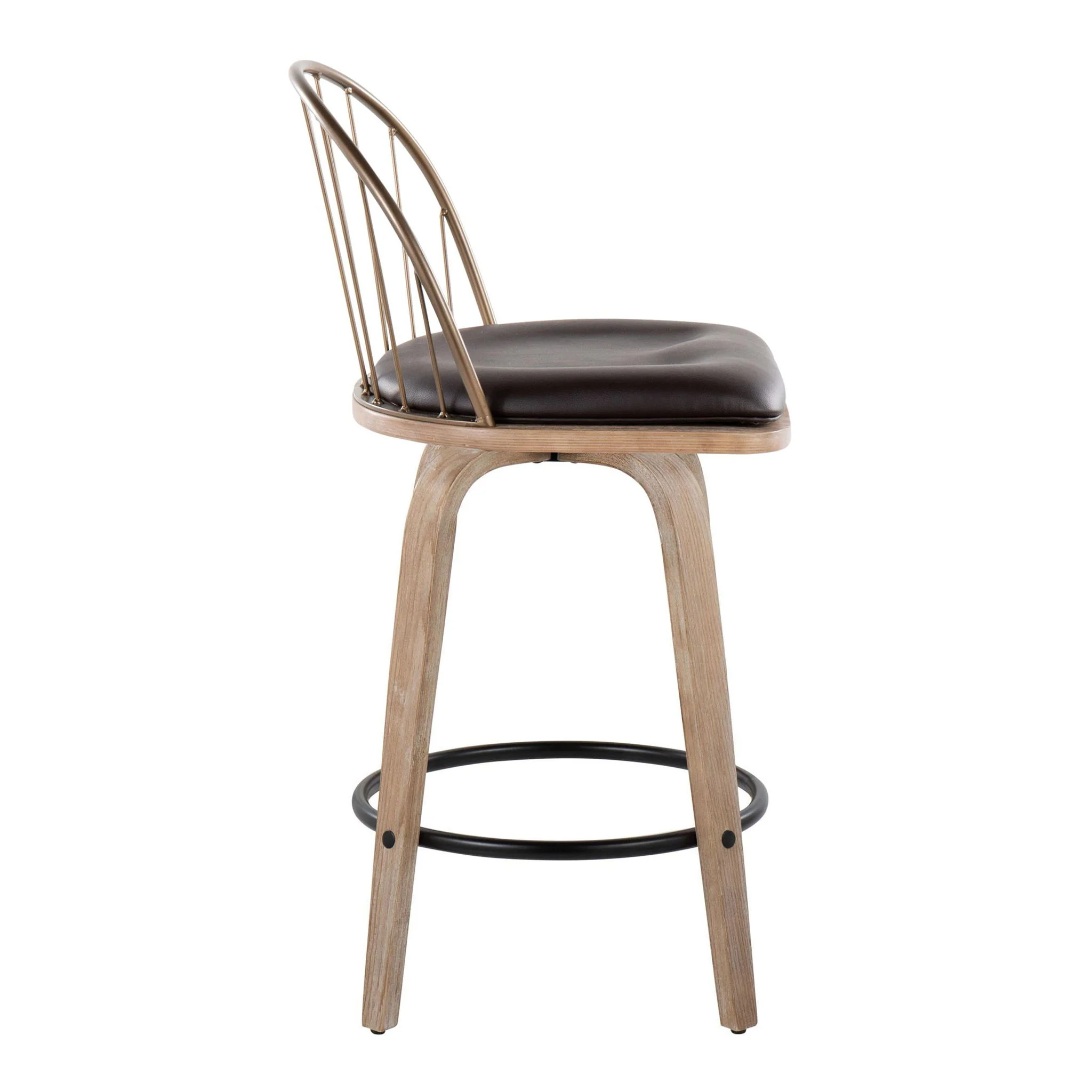 Riley - Farmhouse Fixed Height Counter Stool Round Footrest With Removable Cushion (Set of 2) - White Washed / Antique Copper / Brown - Image 4