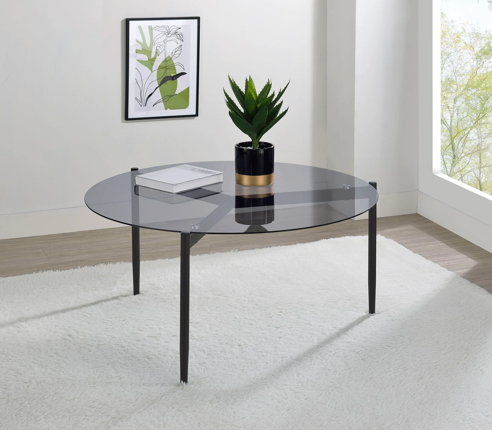 Rosalie Round Smoked Glass Top Coffee Table Grey - Image 2