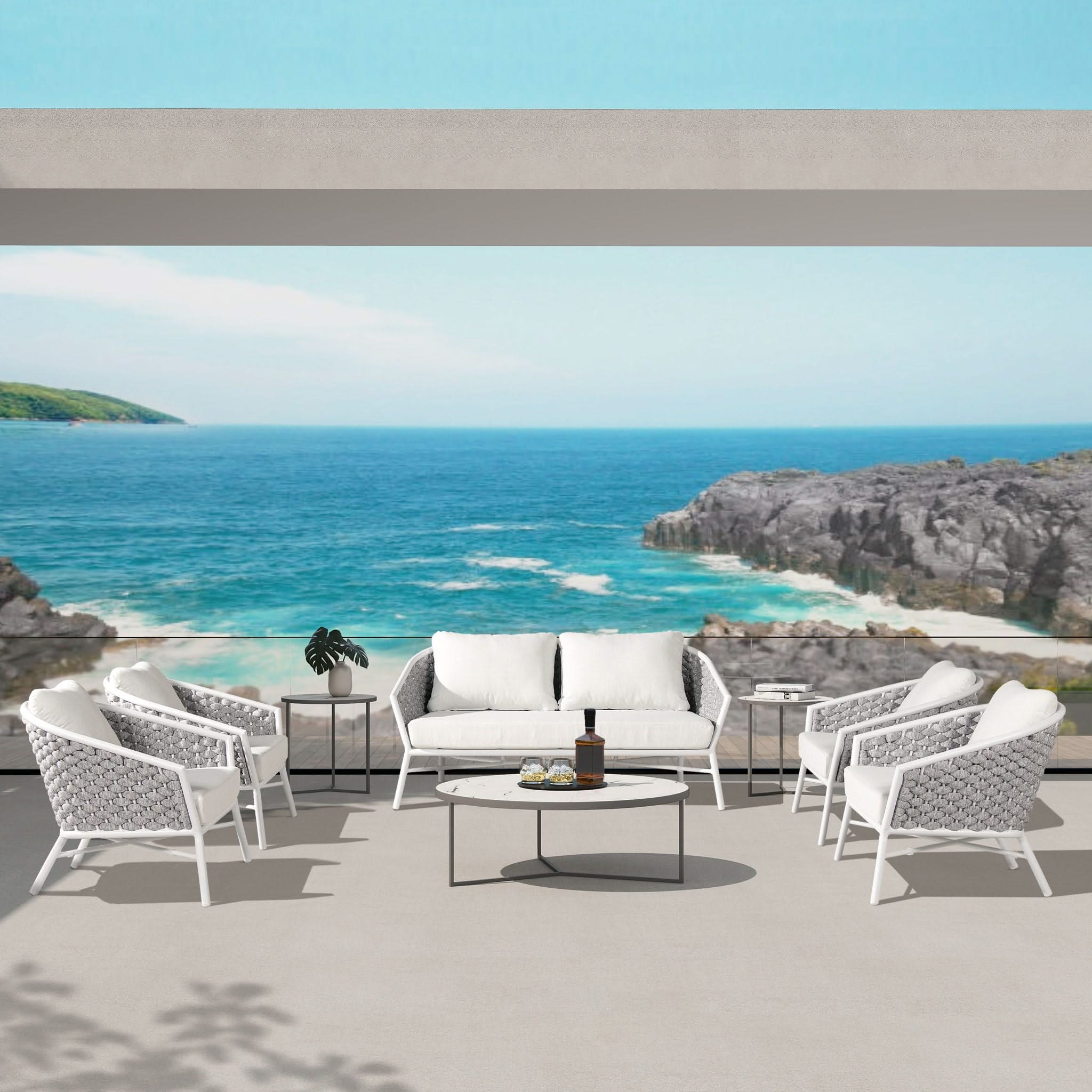 Rowan - Rope Barrel Back Patio Accent Arm Chair (Set of 2) - Optic White - Image 4