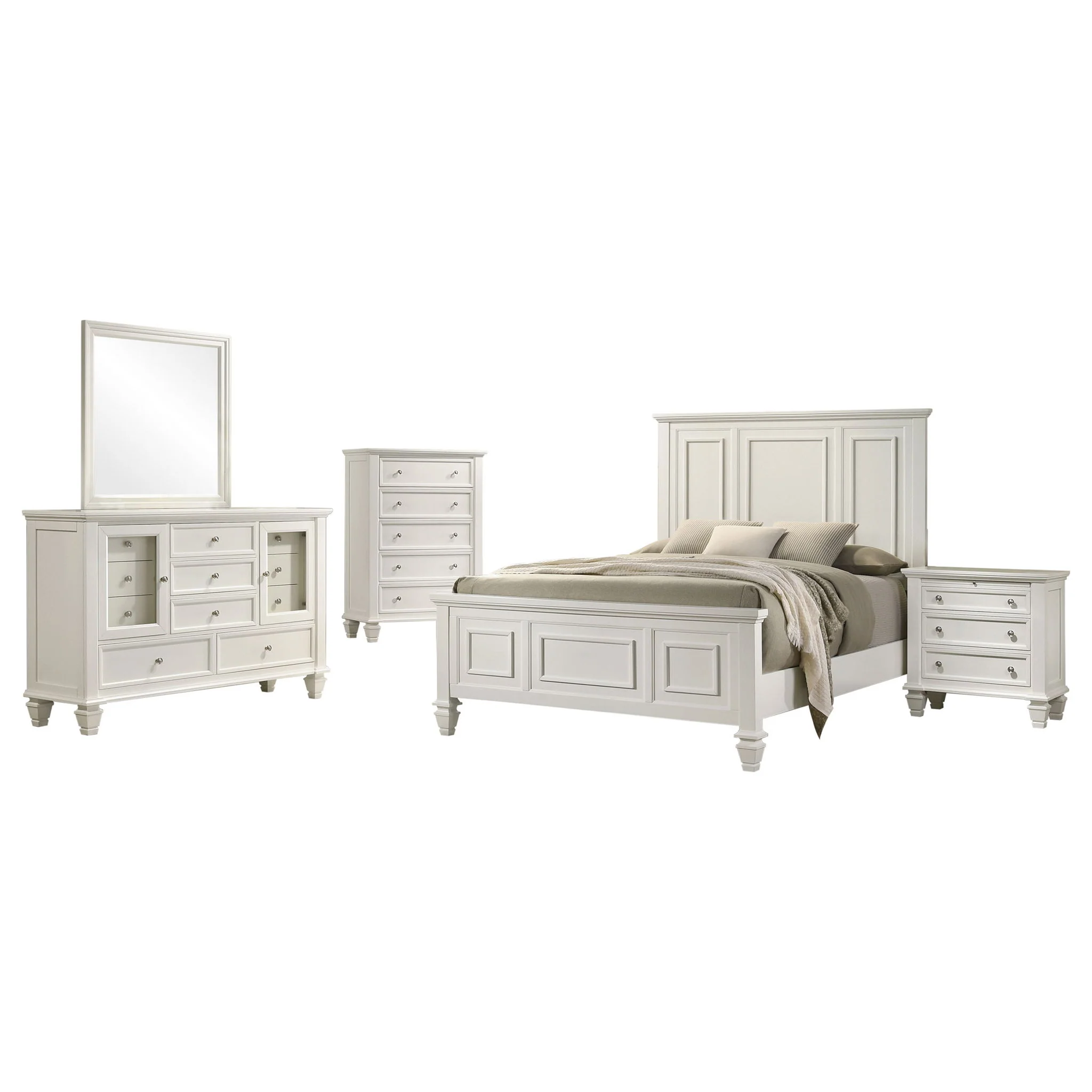 Sandy Beach 5-piece California King Bedroom Set Cream White - Image 3