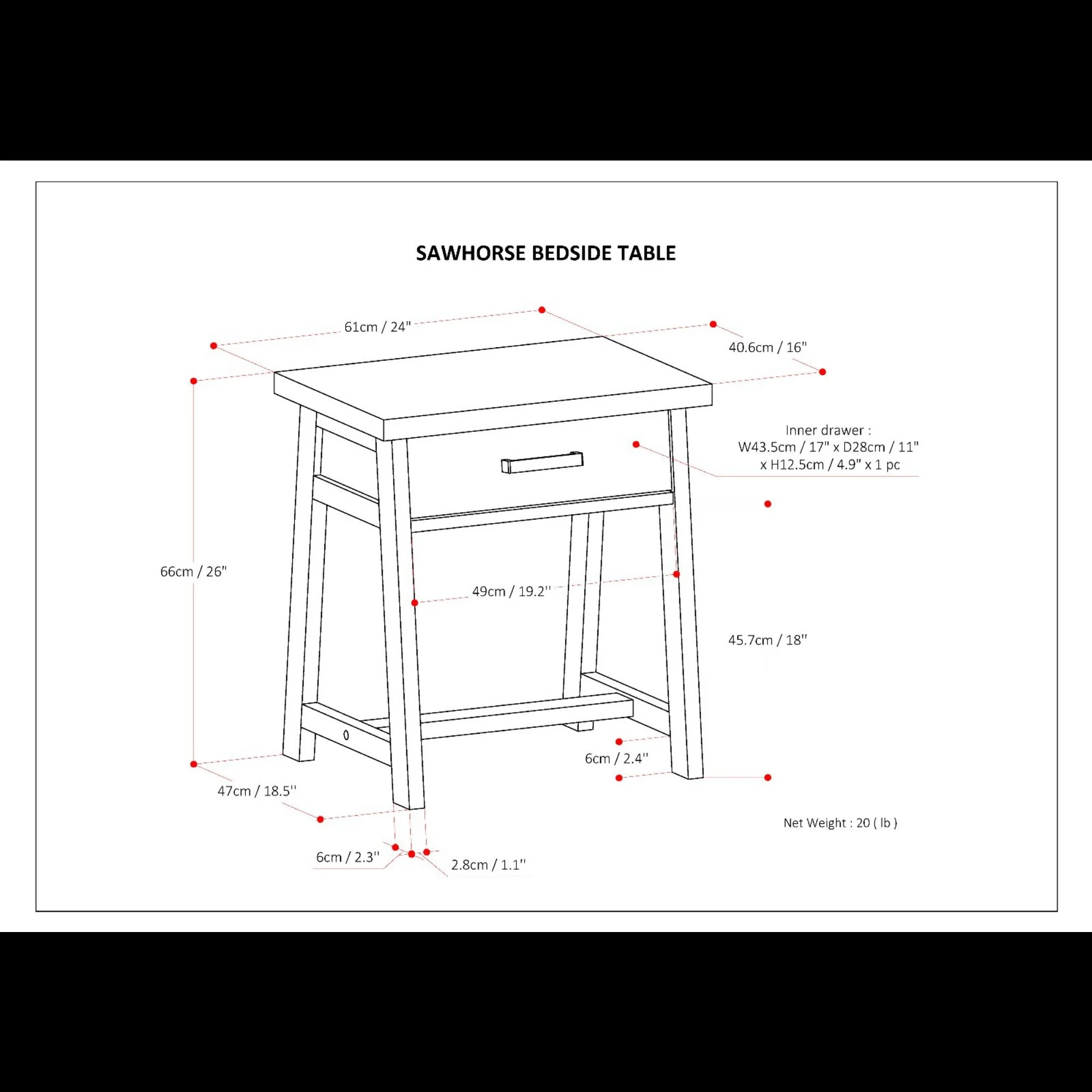 Sawhorse - Handcrafted Bedside Table - Image 3