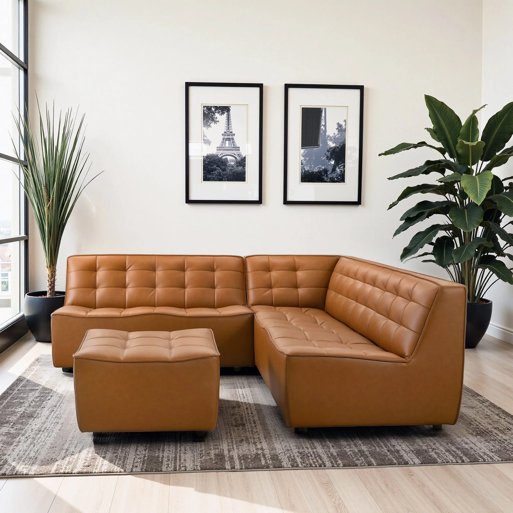 Selen - Corner Sectional Sofa With Ottoman - Cognac - Image 2