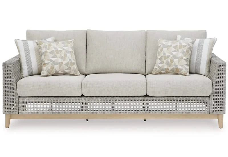 Seton Creek Contemporary Outdoor All Weather Sofa with Cushions and Throw Pillows - Image 2