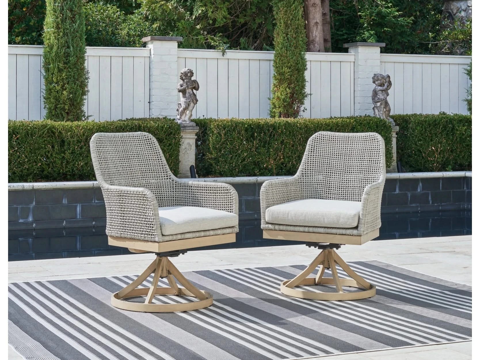 Seton Creek Contemporary Outdoor All Weather Swivel Dining Chair with Cushion - Image 7