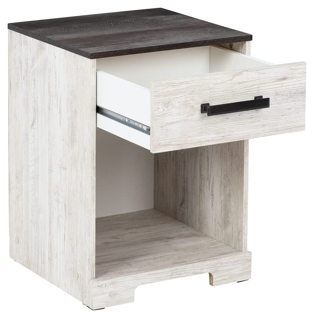 Shawburn - One Drawer Night Stand - Open Cubby - White / Black / Gray - Image 3