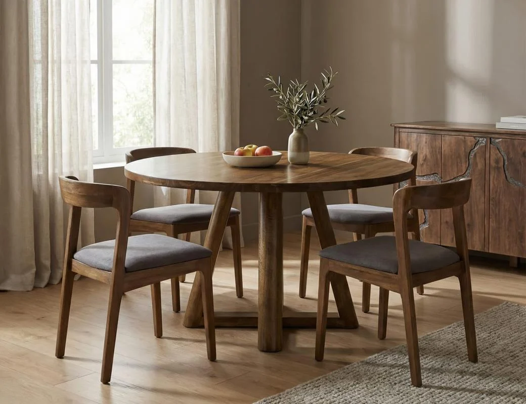 Silver - Round Dining Table - Brown - Image 2