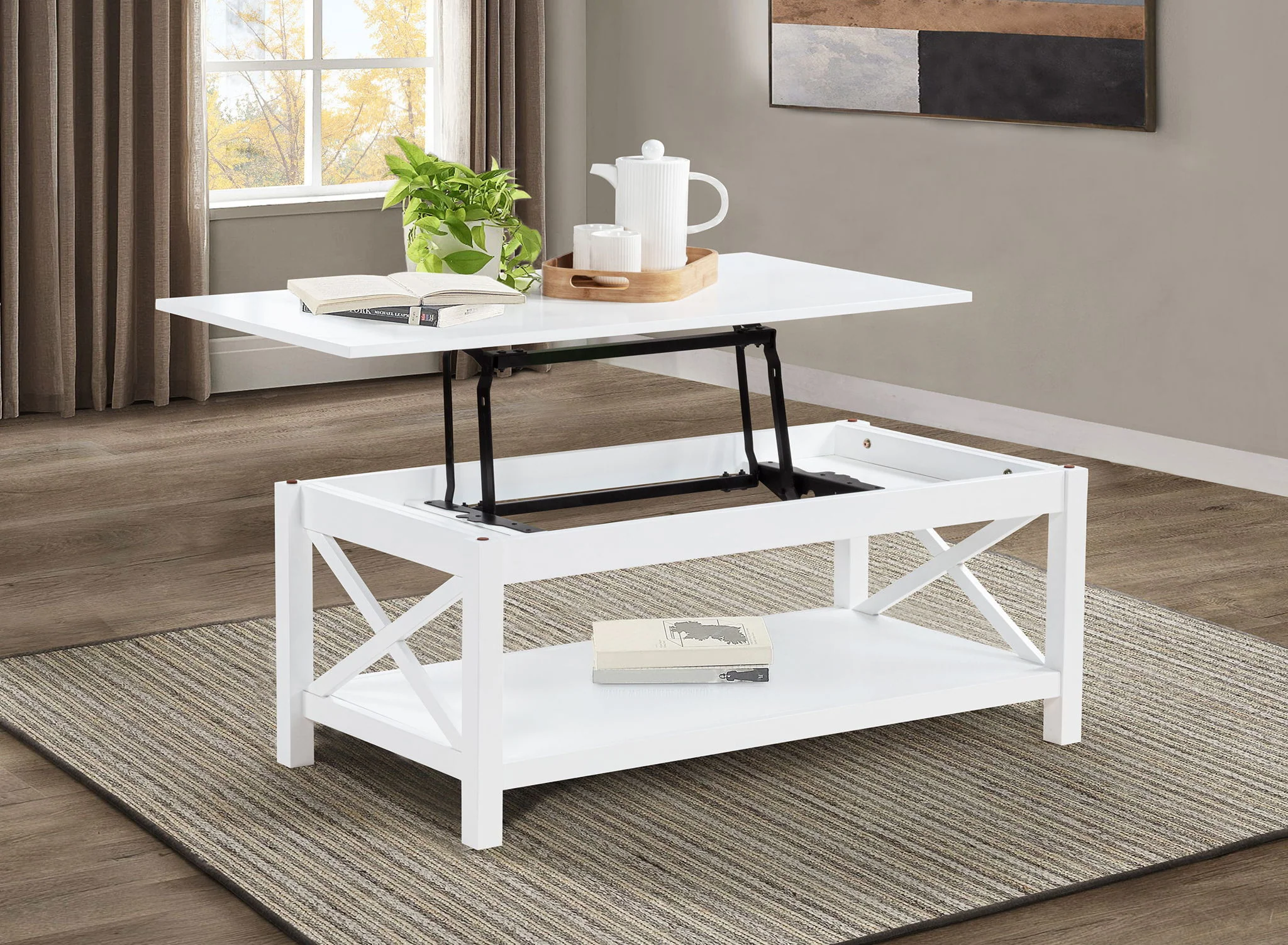 Skyview 44-inch Rectangular Lift Top Coffee Table White - Image 2