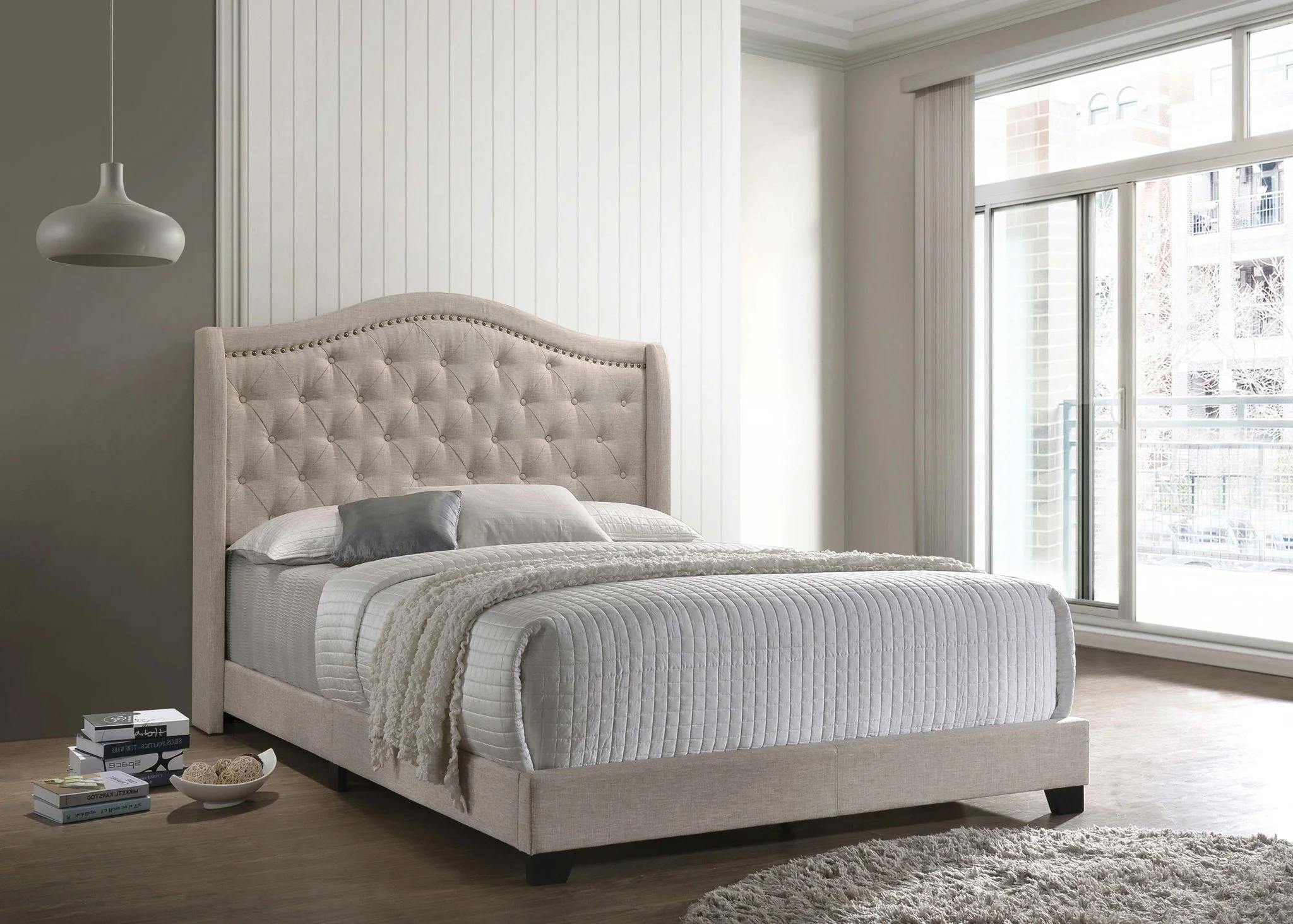 Sonoma Upholstered Full Wingback Bed Beige - Image 4