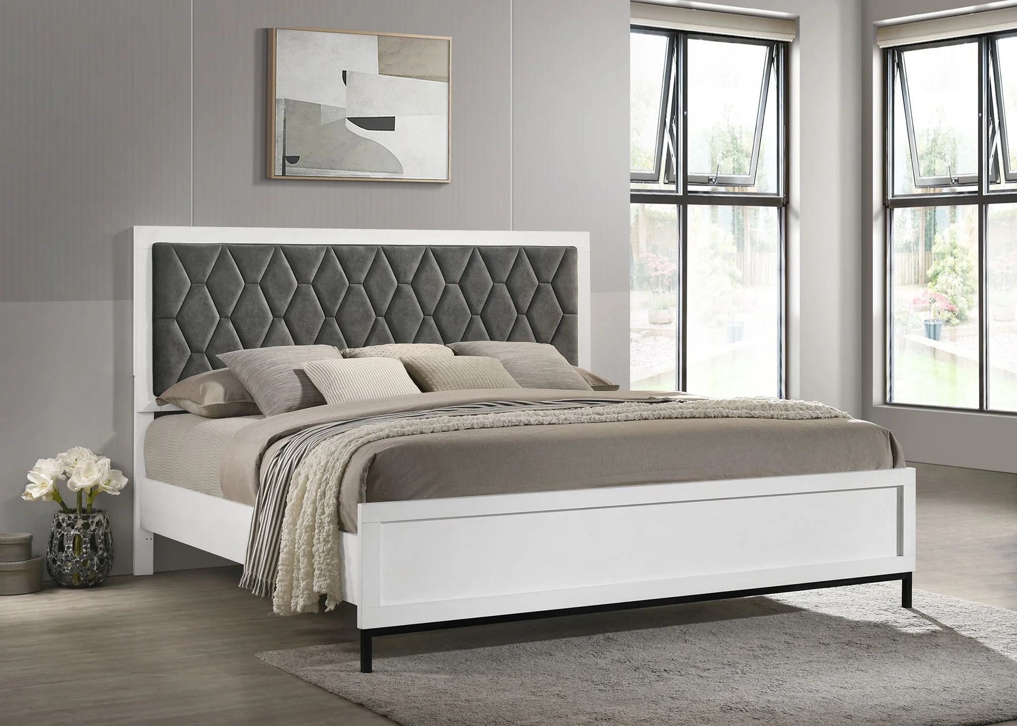 Sonora California King Upholstered Panel Bed White - Image 4
