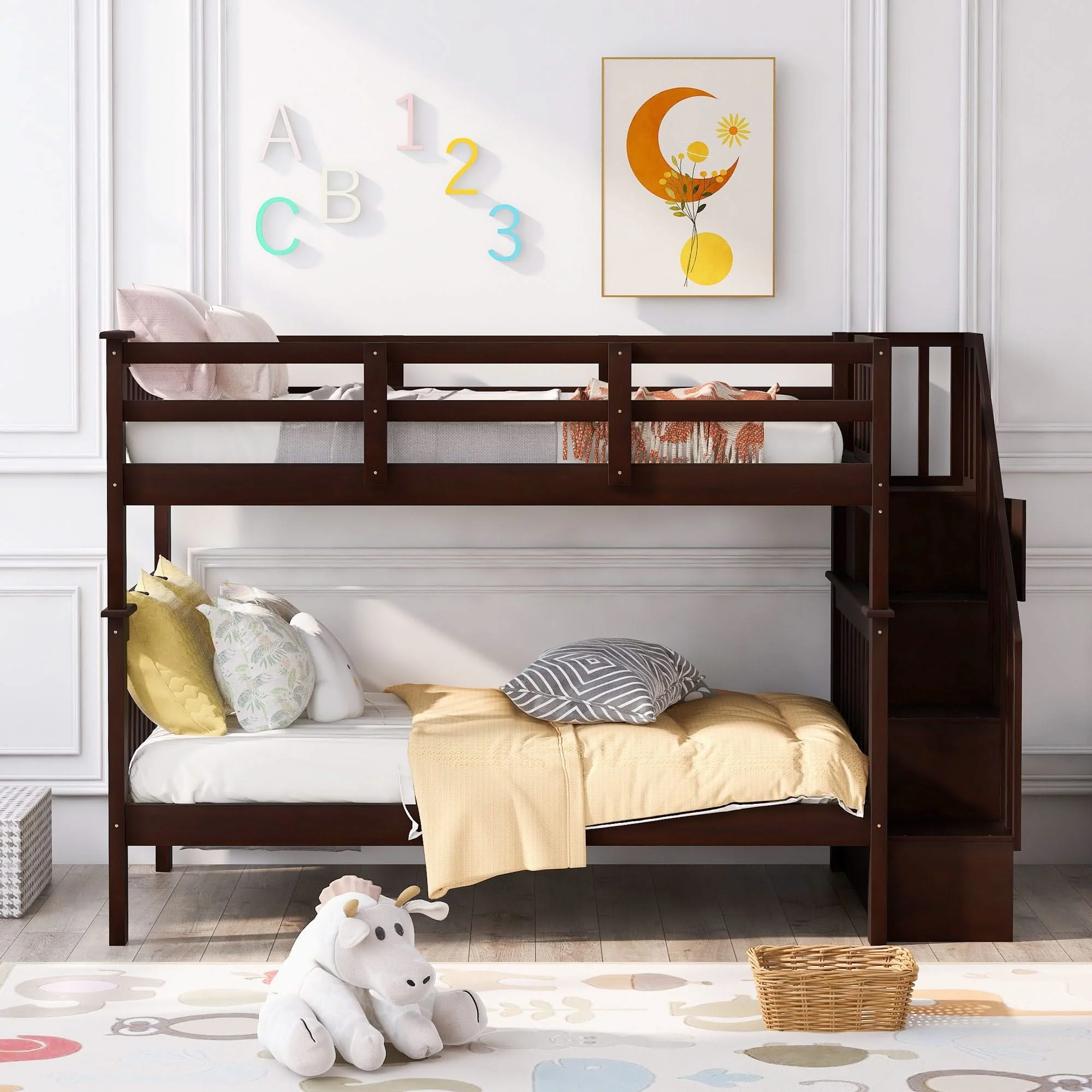 Stairway Bunk Bed With Storage And Guard Rail For Bedroom - Image 12
