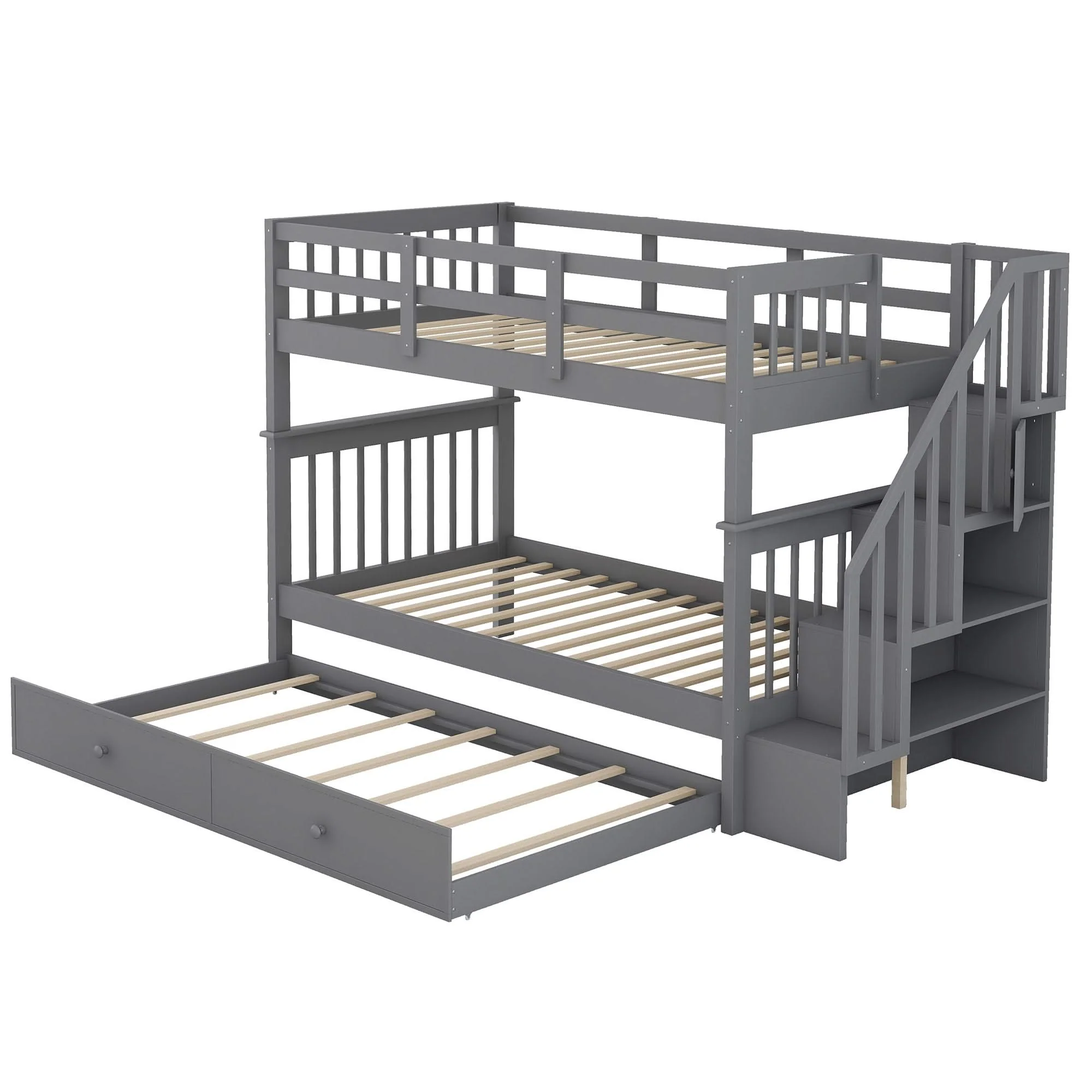 Stairway Bunk Bed With Storage And Guard Rail For Bedroom - Image 16