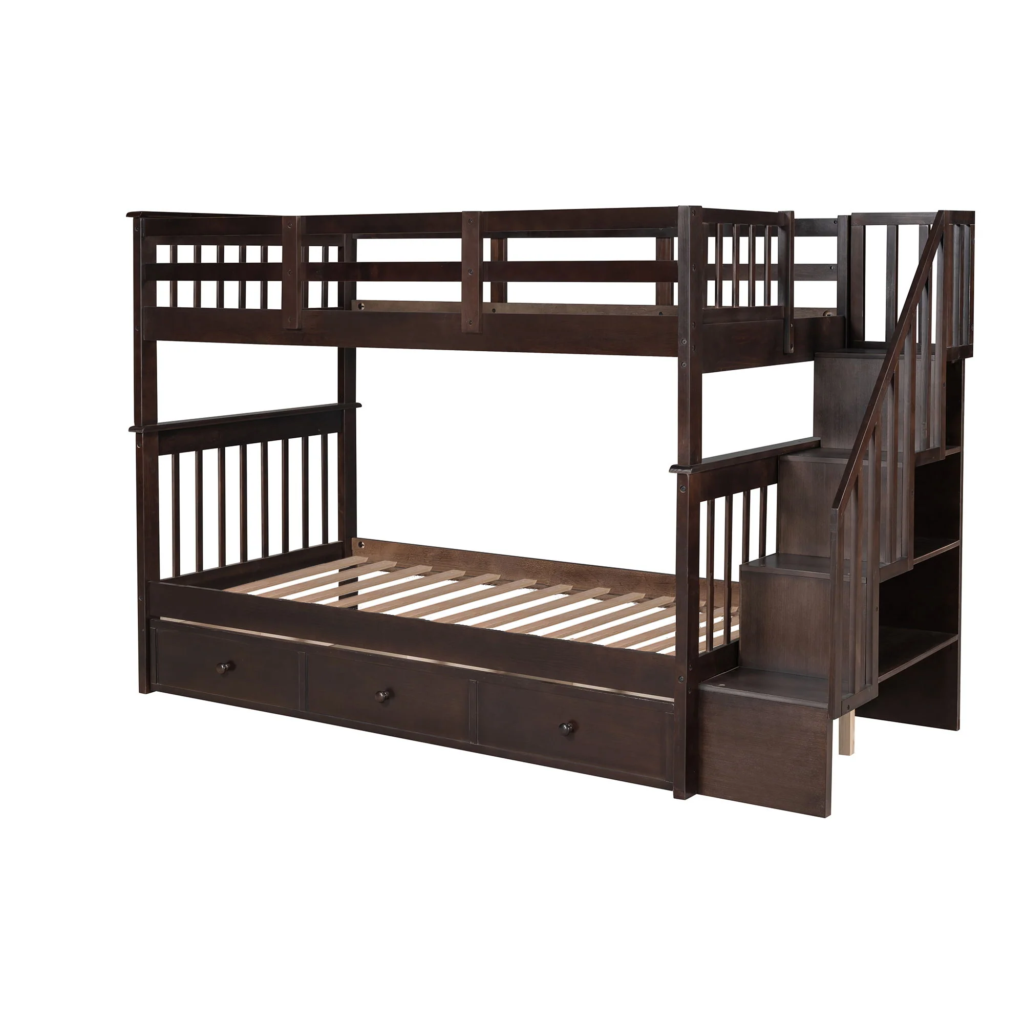 Stairway Bunk Bed With Storage And Guard Rail For Bedroom - Image 5