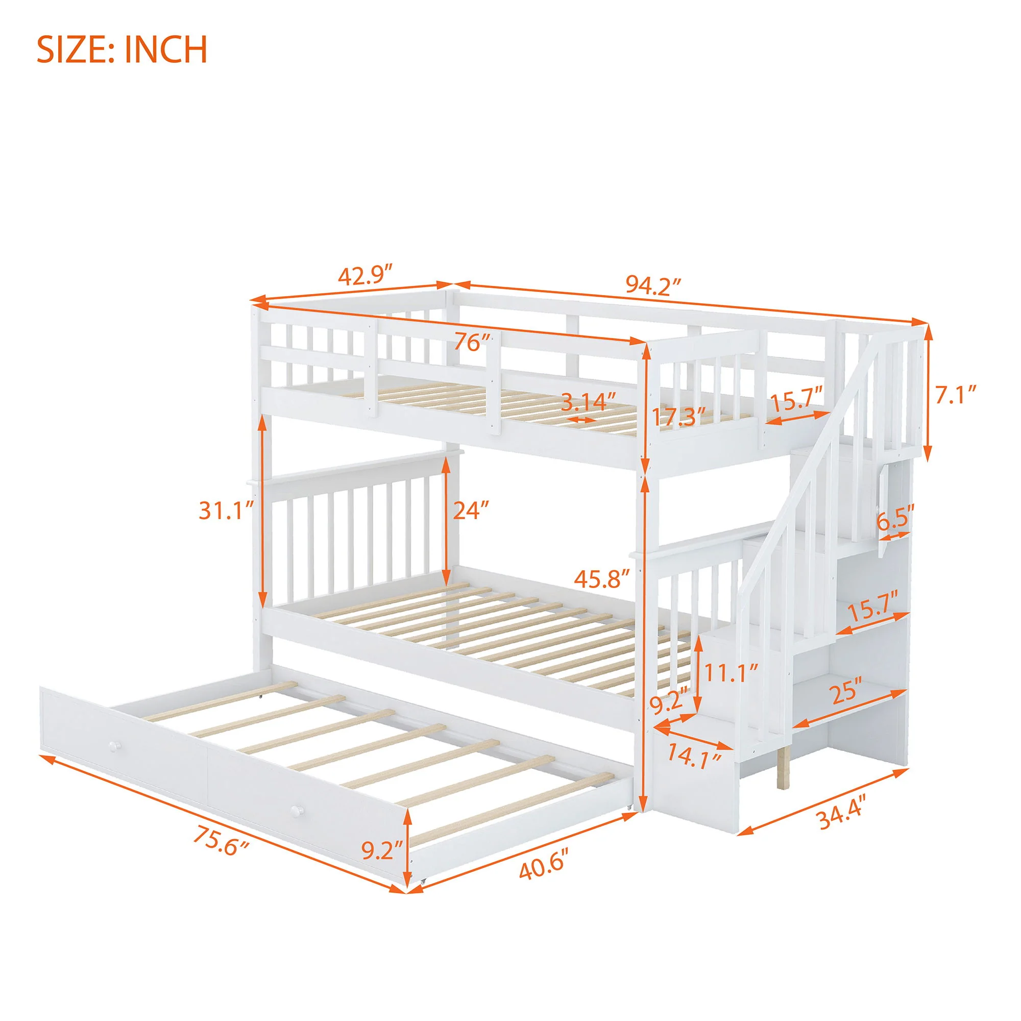Stairway Bunk Bed With Storage And Guard Rail For Bedroom - Image 7
