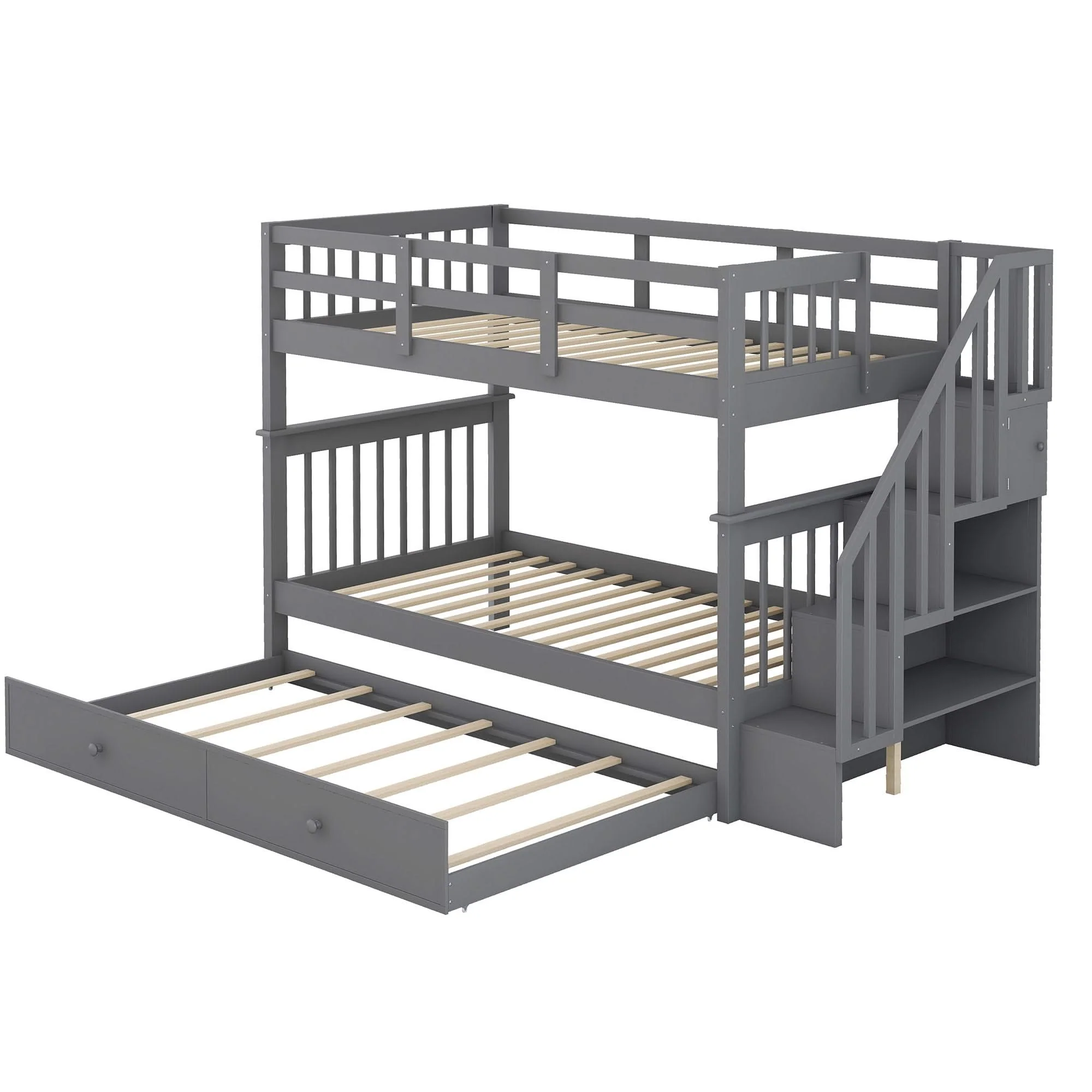 Stairway Bunk Bed With Storage And Guard Rail For Bedroom - Image 9