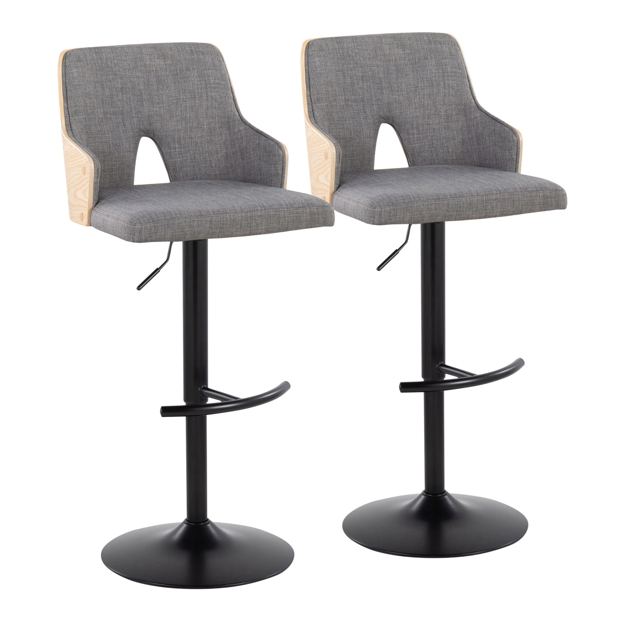 Stella - Contemporary Adjustable Barstool Stool With Swivel And Rounded T Footrest (Set of 2) - Image 2