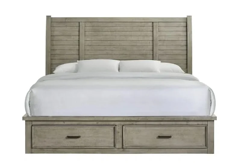 Sullivan Gray Modern Rustic Farmhouse 5PC Storage Bedroom Set with Bed, Dresser and Mirror - Image 2
