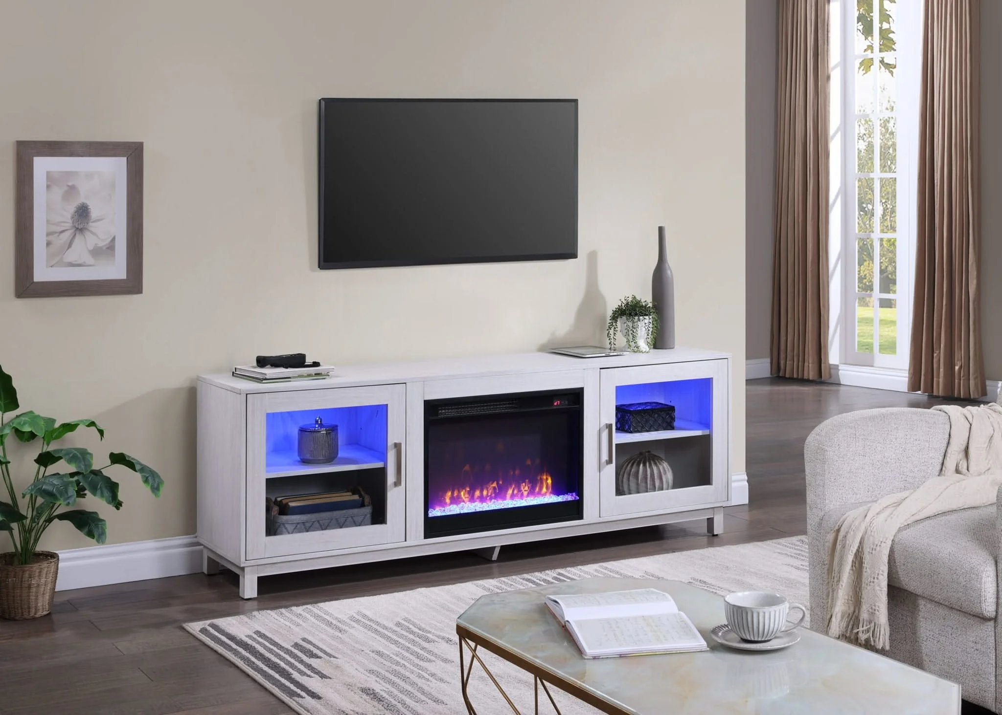Summit - TV Stand Console With Fireplace - White Walnut Finish - Image 3