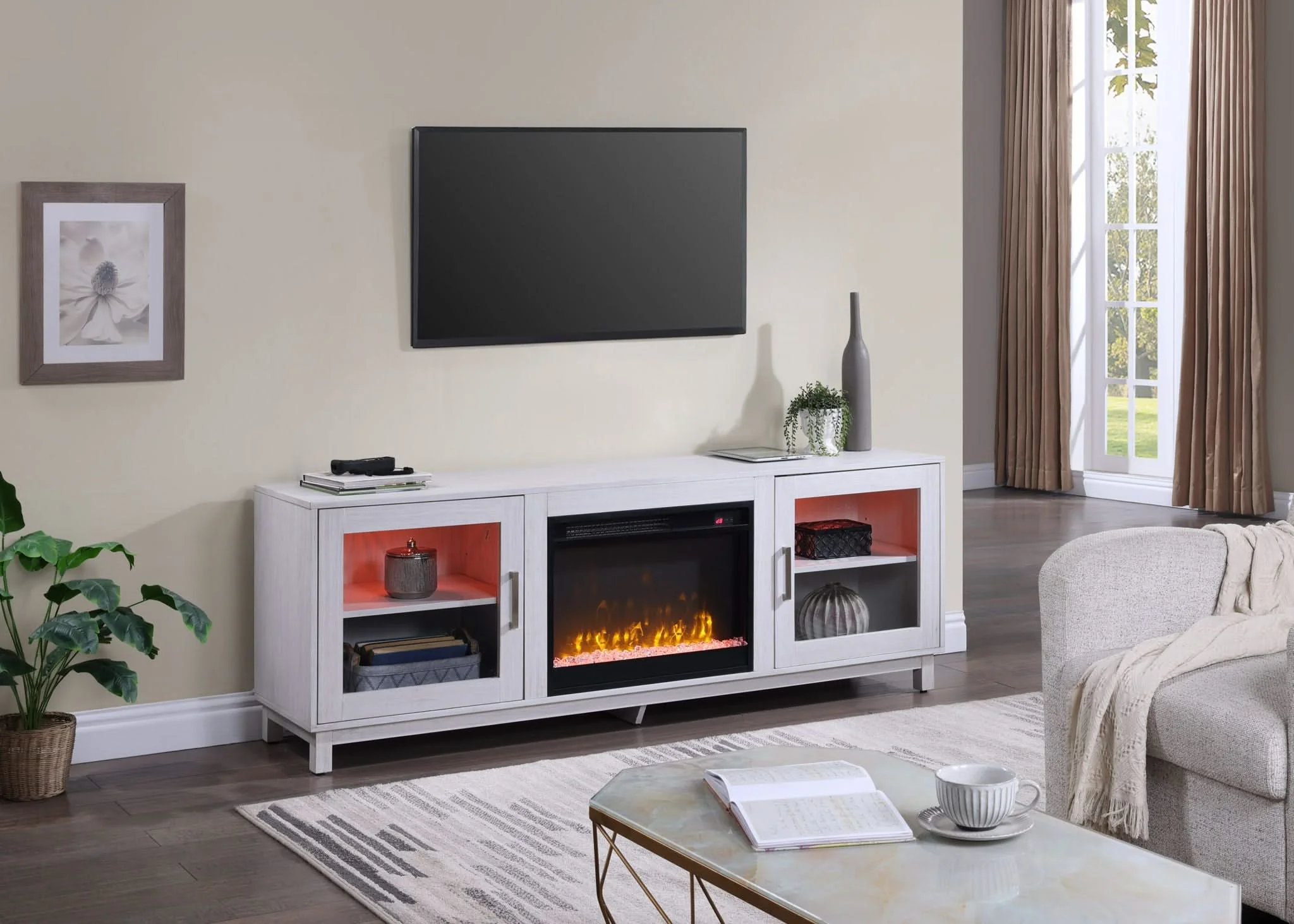 Summit - TV Stand Console With Fireplace - White Walnut Finish - Image 4