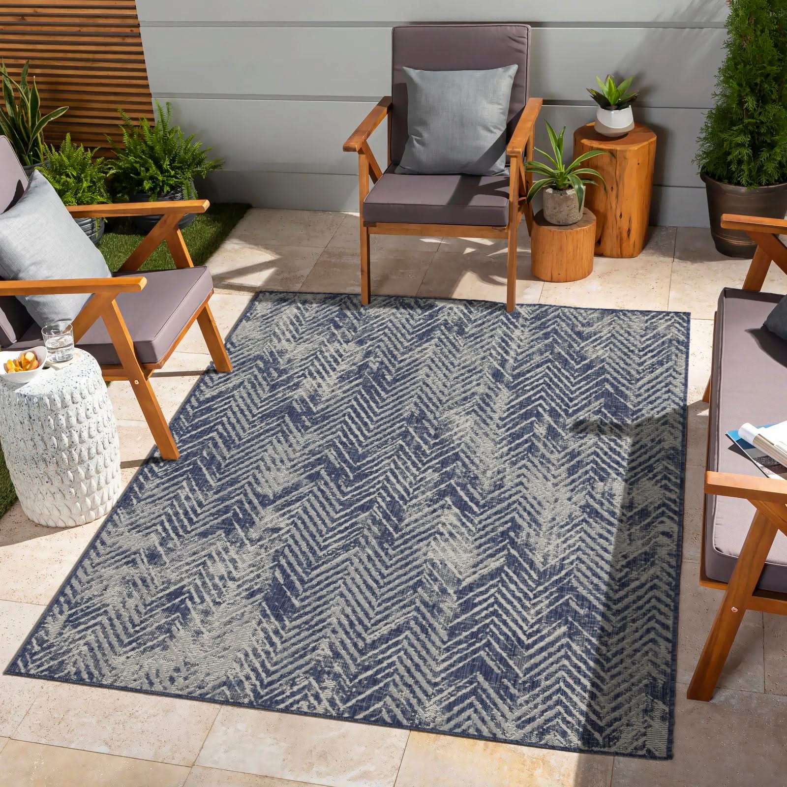 Sunshine - 5'3" X 7'3" Indoor & Outdoor Polypropylene Area Rug - Blue - Image 2