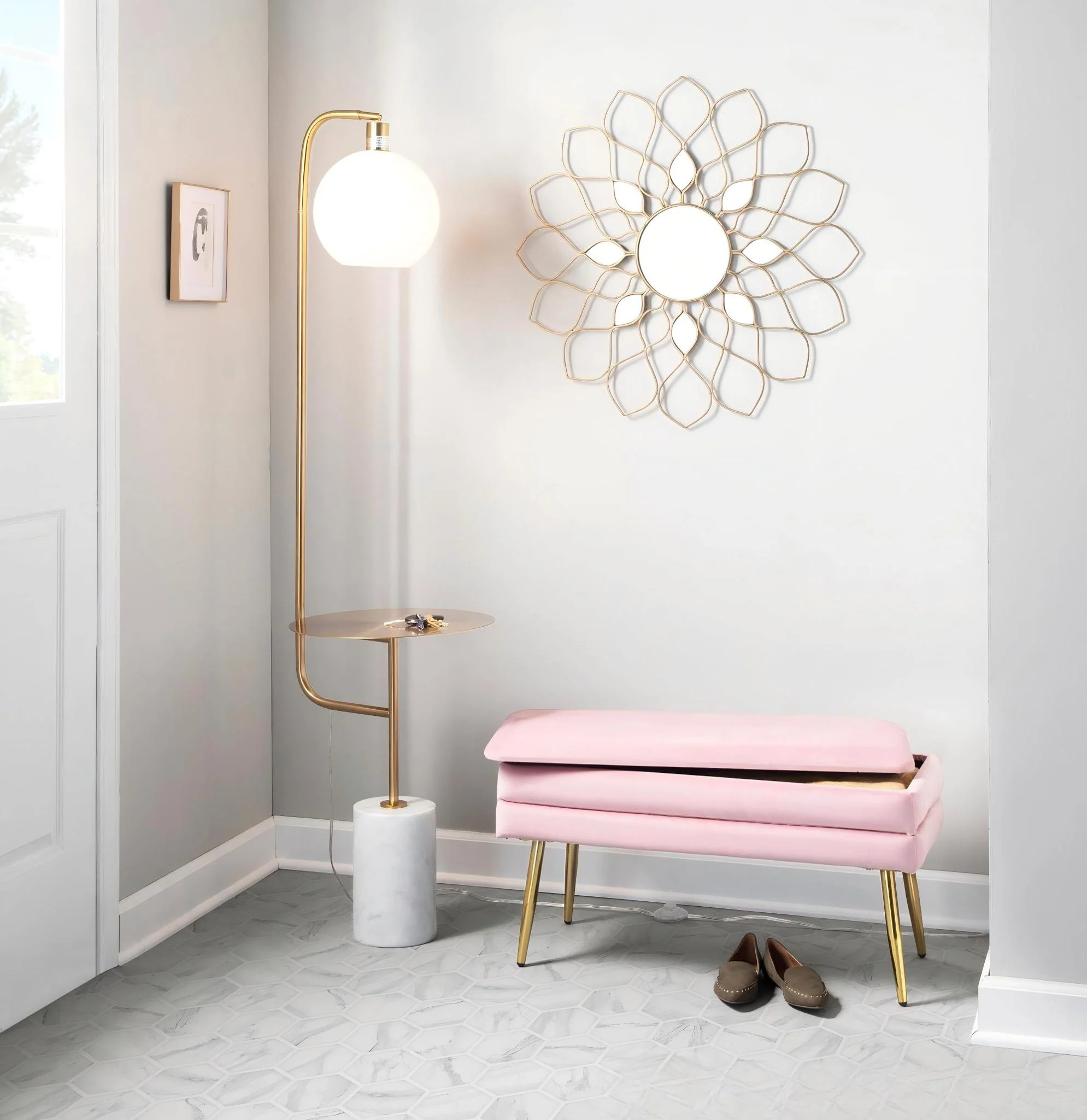Symbol - Contemporary / Glam Floor Lamp Side Table - White Marble - Image 2