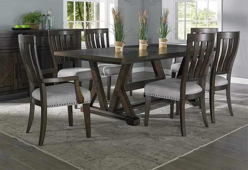 Talley’s Crossing Rustic Hickory 7 Piece Dining Set with Extension Table and Upholstered Chairs