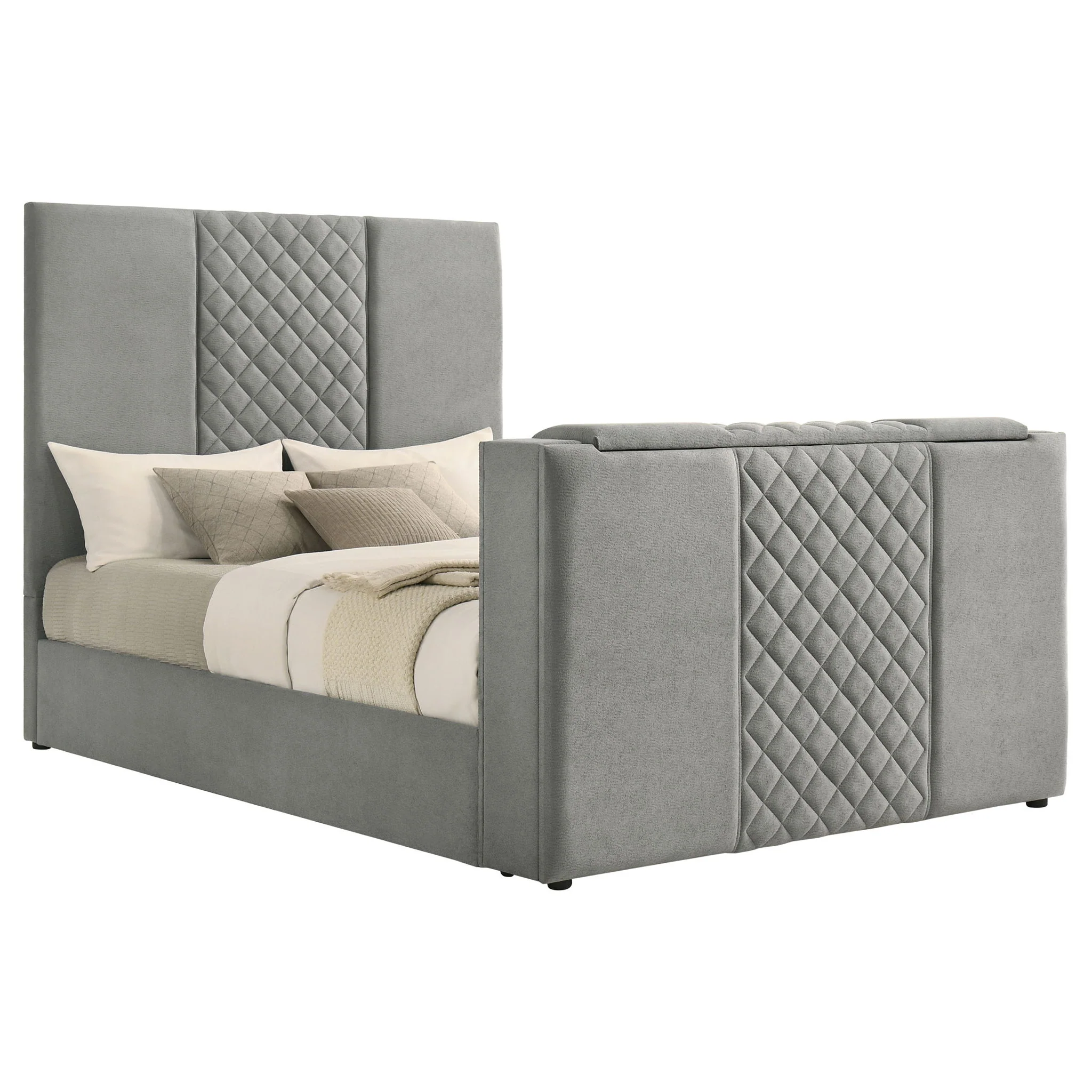Tara 61-inch Upholstered Queen Panel TV Bed Grey - Image 3