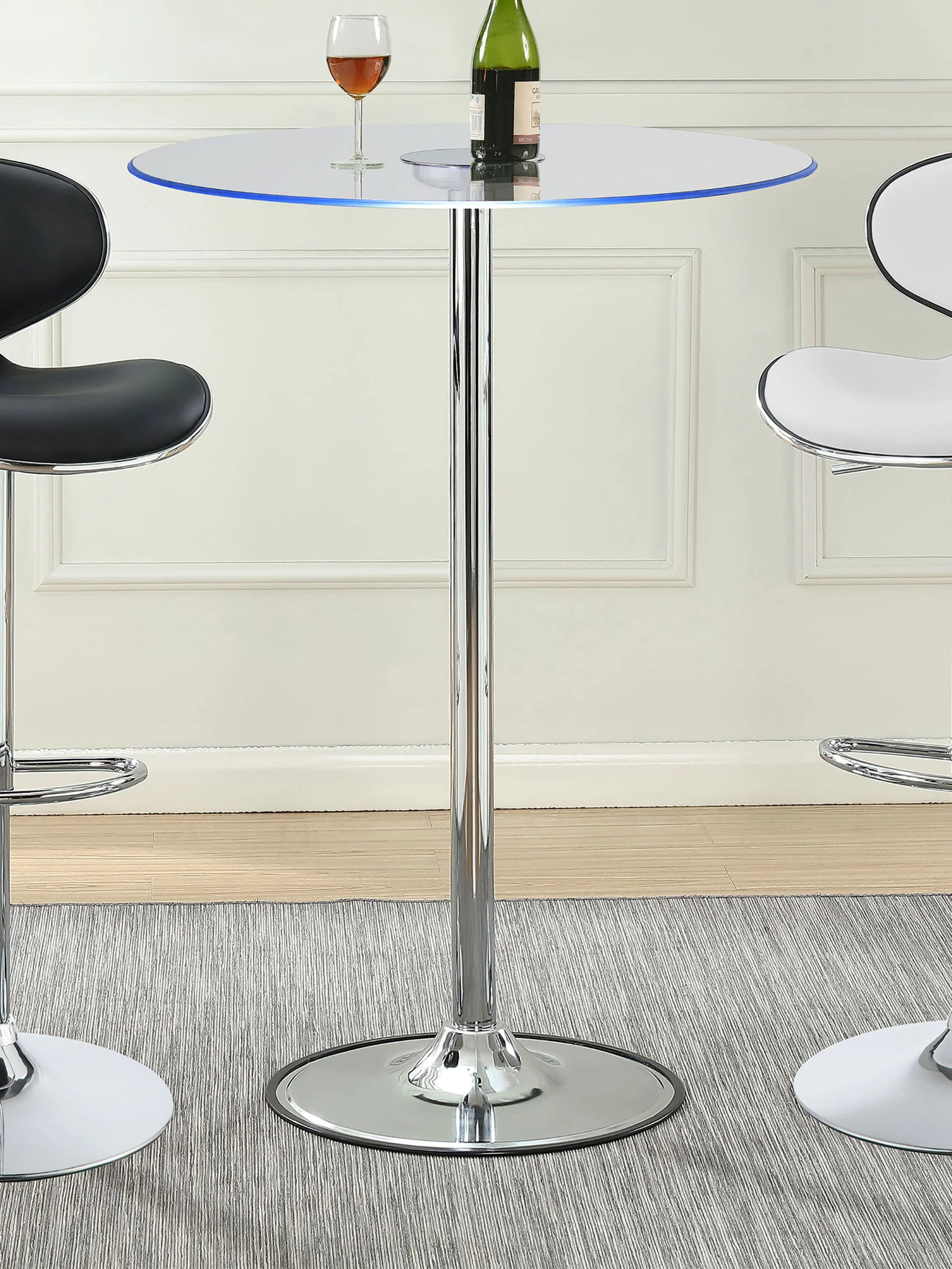 Thea Round 28-inch Glass Top LED Bistro Bar Table Chrome - Image 3