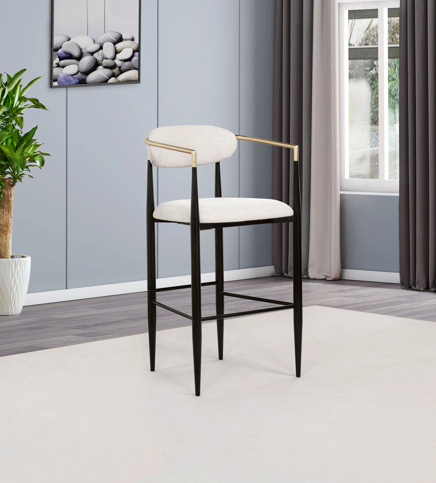 Tina Fabric Upholstered Bar Chair Beige (Set of 2) - Image 2