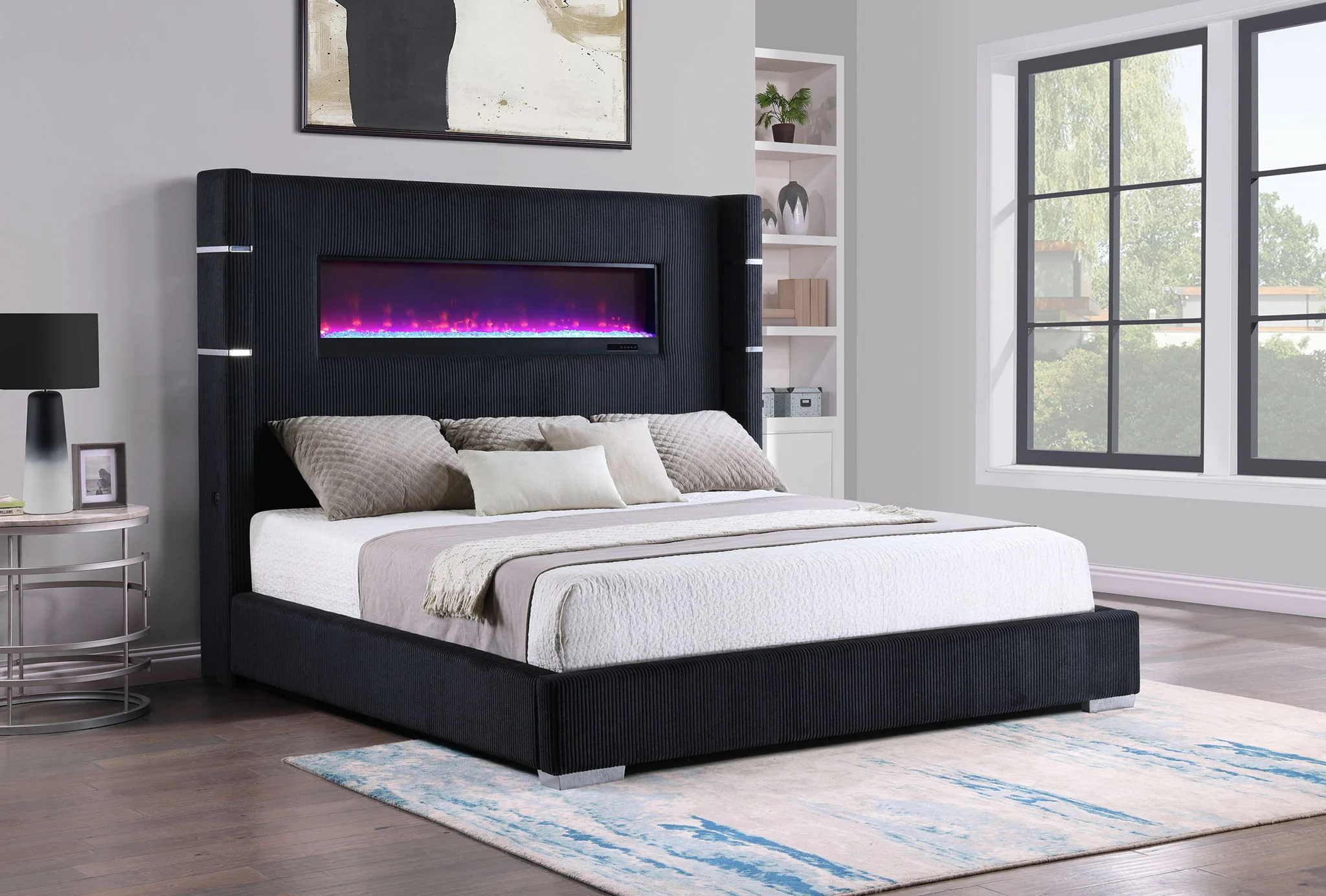 Tisdall Upholstered Cal King Flame Visualizer Bed Black - Image 3