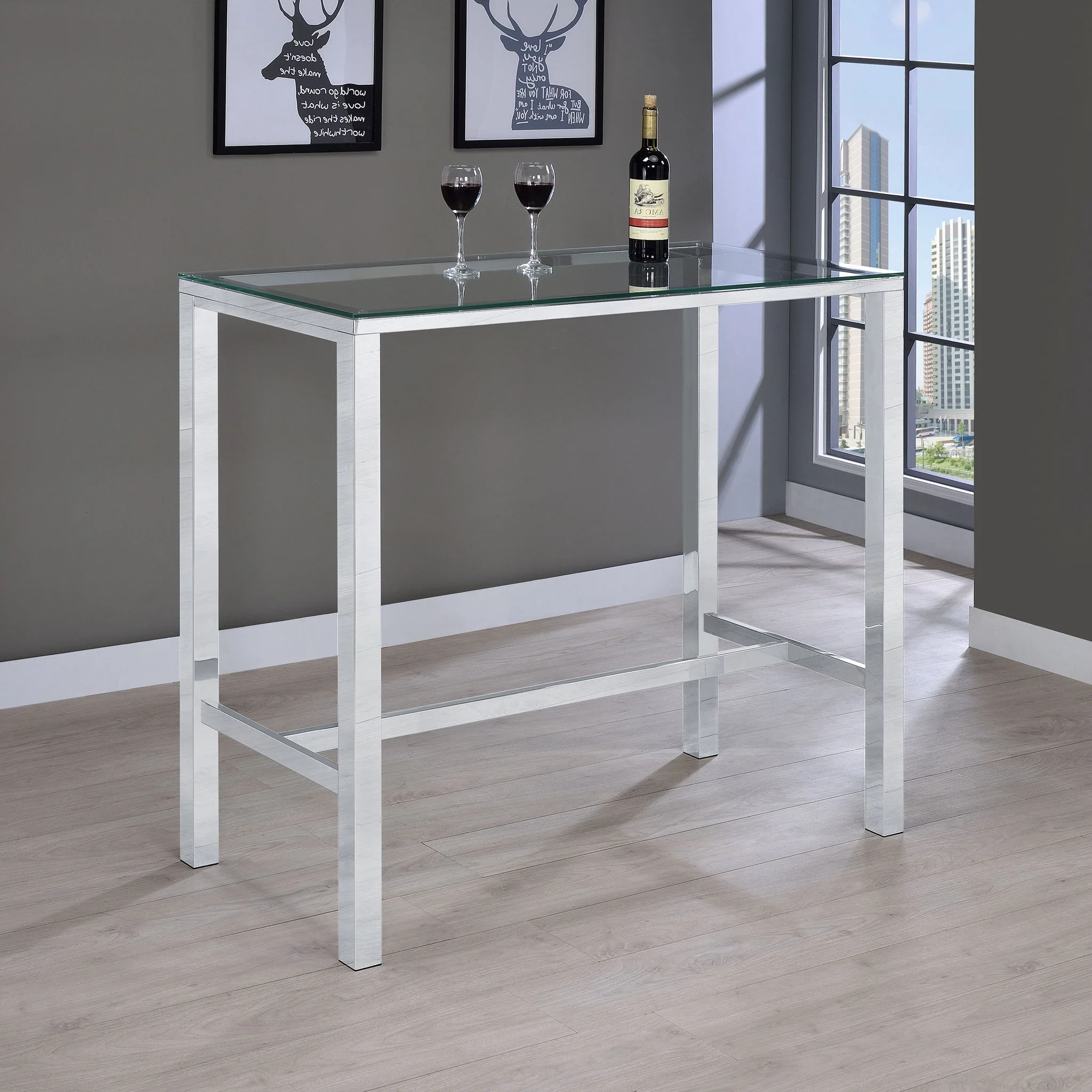 Tolbert Rectangular 47-inch Glass Top Pub Bar Table Chrome - Image 3