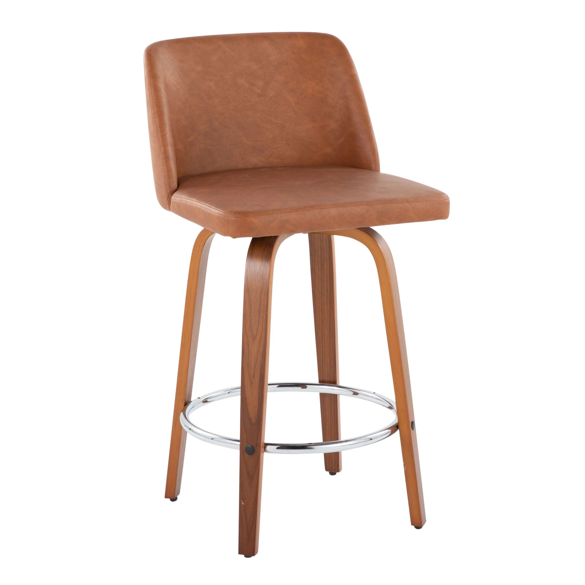 Toriano - Contemporary Fixed Height Counter Stool With Swivel & Round Footrest (Set of 2) - Walnut / Camel - Image 3