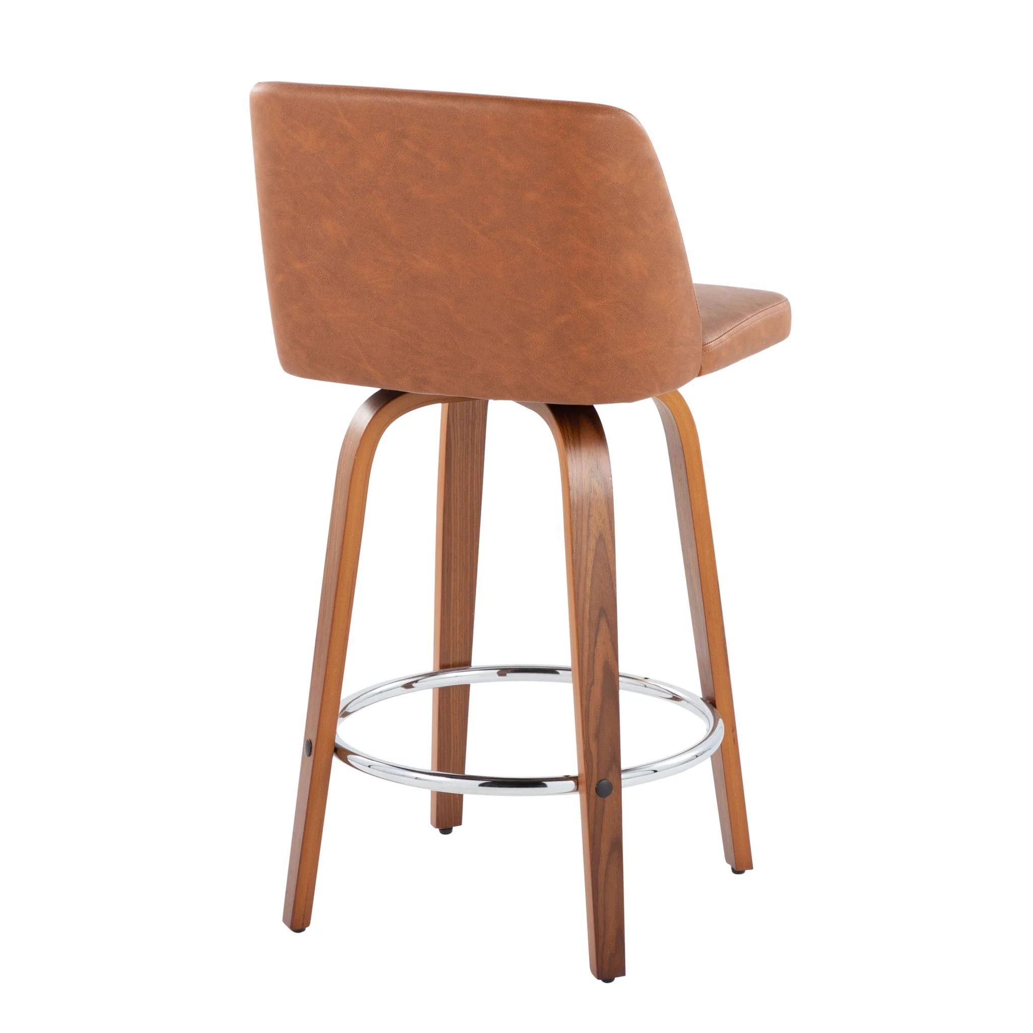 Toriano - Contemporary Fixed Height Counter Stool With Swivel & Round Footrest (Set of 2) - Walnut / Camel - Image 4