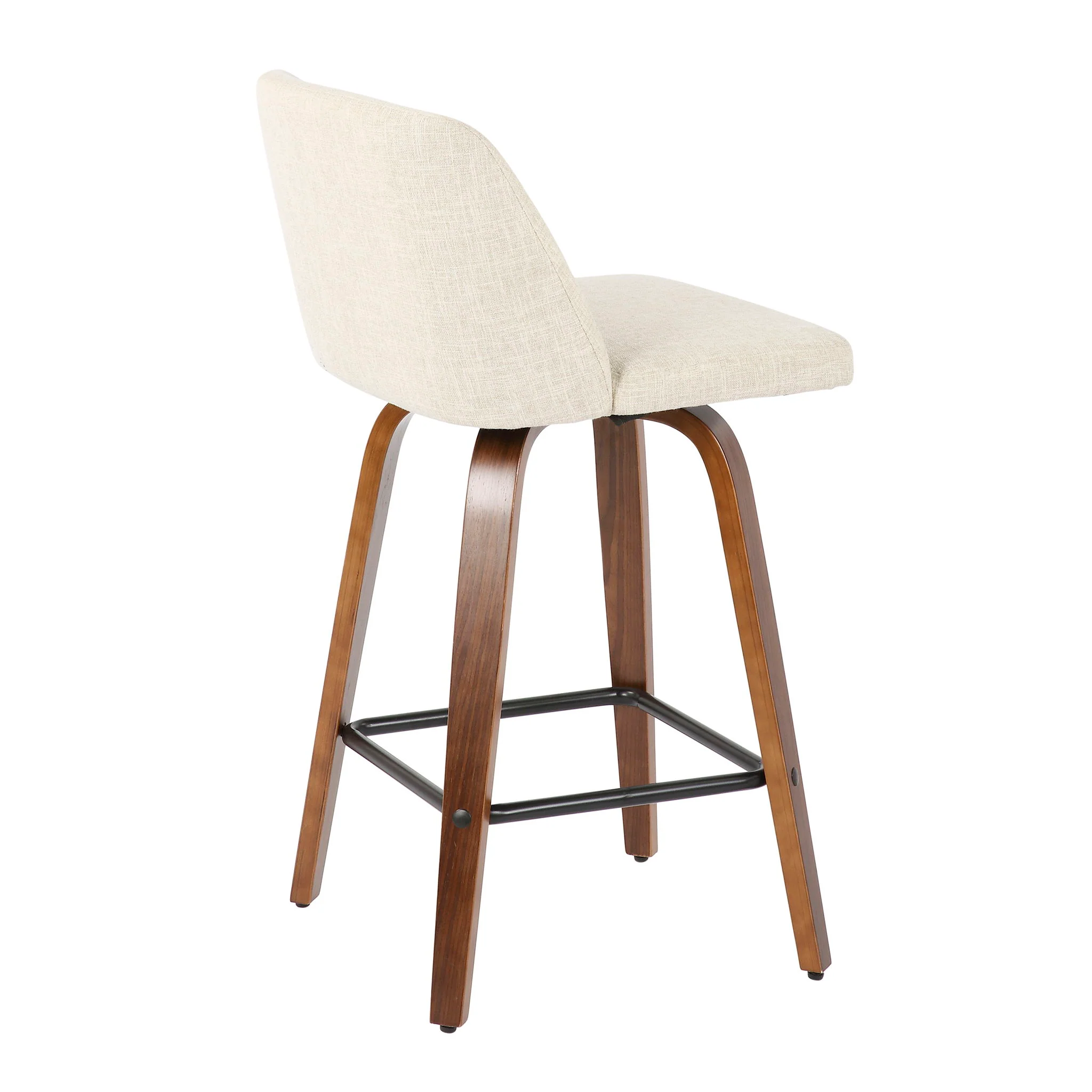 Toriano - Mid-Century Modern Counter Stool, Square Footrest (Set of 2) - Walnut / Cream - Image 2